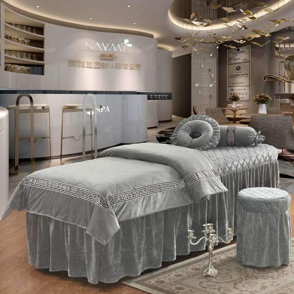 Luxury Velvet Massage Table Sheets Set - 4-Piece European Style Spa Bed Cover with Face Rest Hole, Soft Plush Fabric for Massage Tables, 70x185cm (28x73inch), Gray - Perfect for Professional Spas, Home Massage & Relaxation Therapy