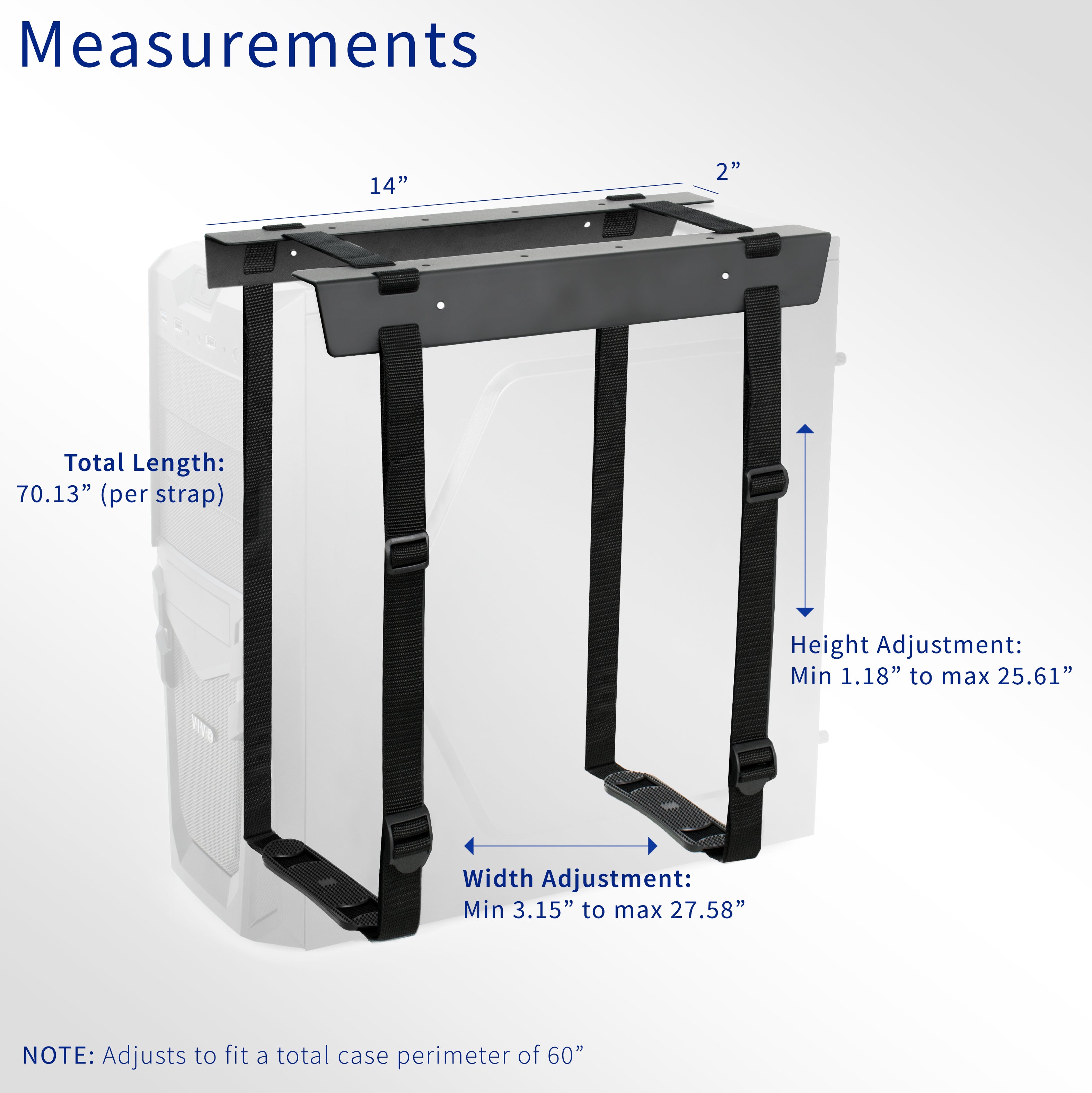 Adjustable Under Desk PC Mount with Strap - Secure Cable Management for Home & Office Workspace Organization