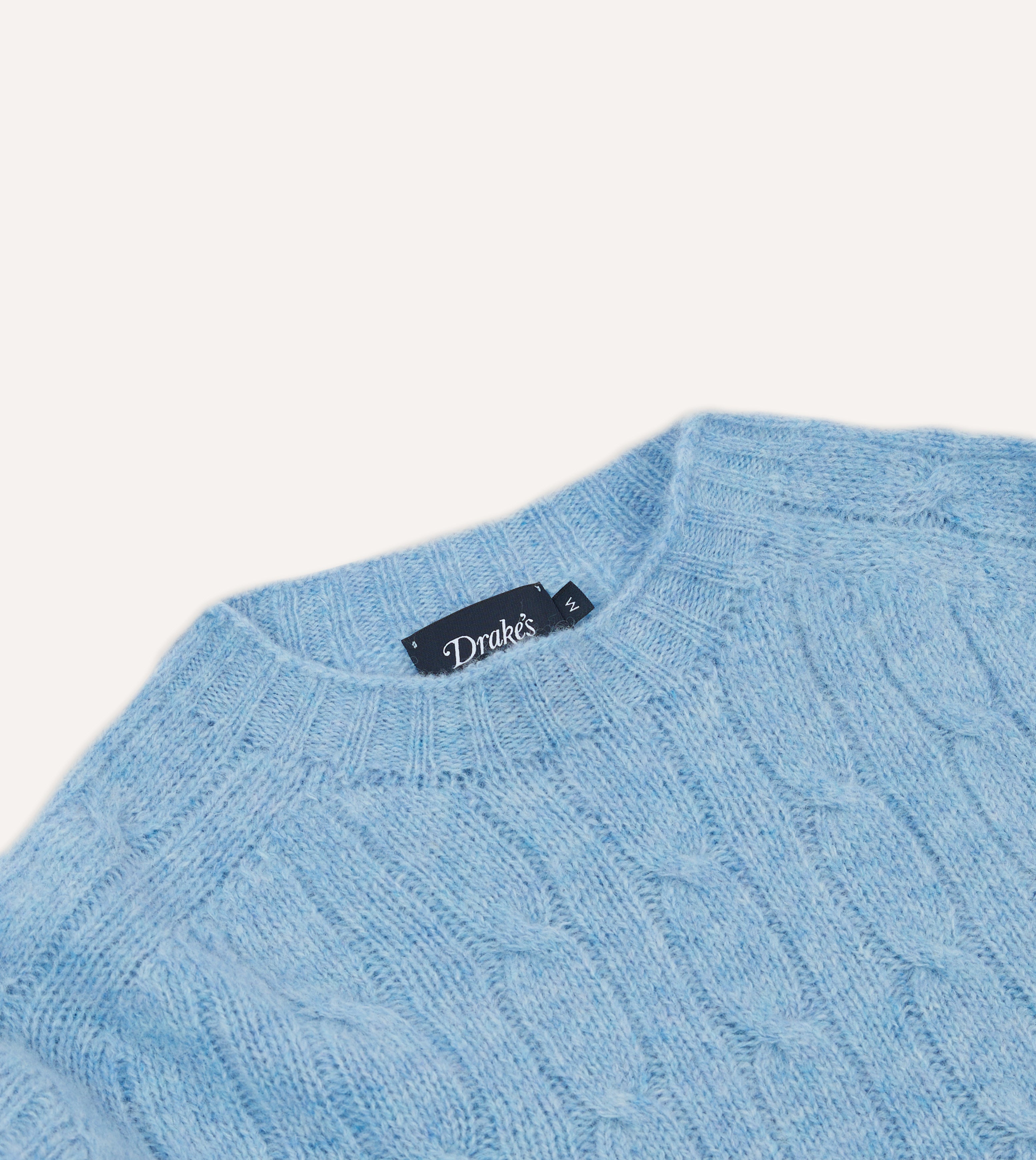 Blue Brushed Shetland Cable Knit Crew Neck Sweater - Cozy Winter Pullover for Women, Perfect for Casual Outfits & Holiday Gatherings