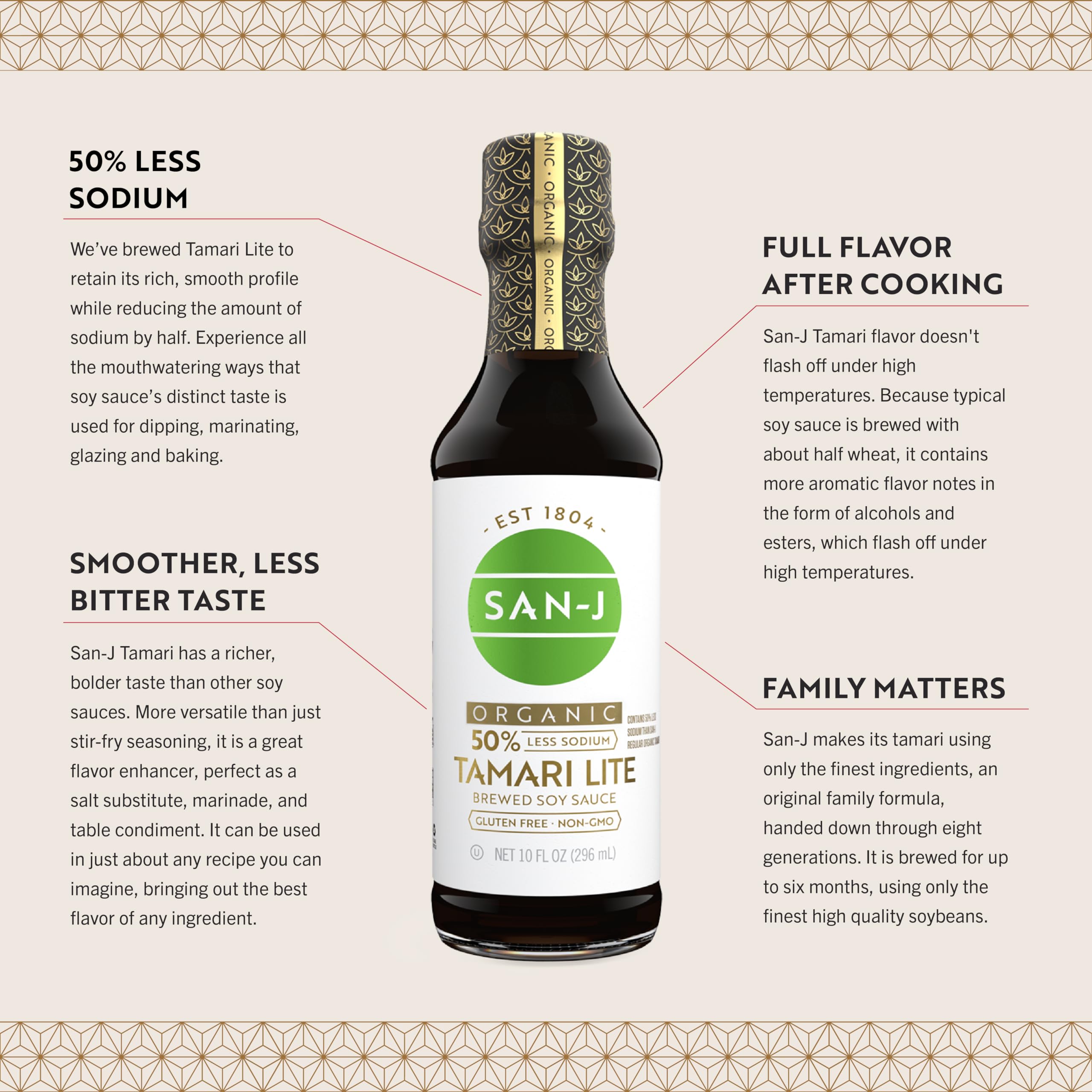 Organic Gluten-Free Tamari Soy Sauce by San-J - Low Sodium (50% Less) - 100% Whole Soy - Specially Brewed - 10 oz Bottle - Perfect for Asian Cuisine, Stir-Fry & Sushi Dipping