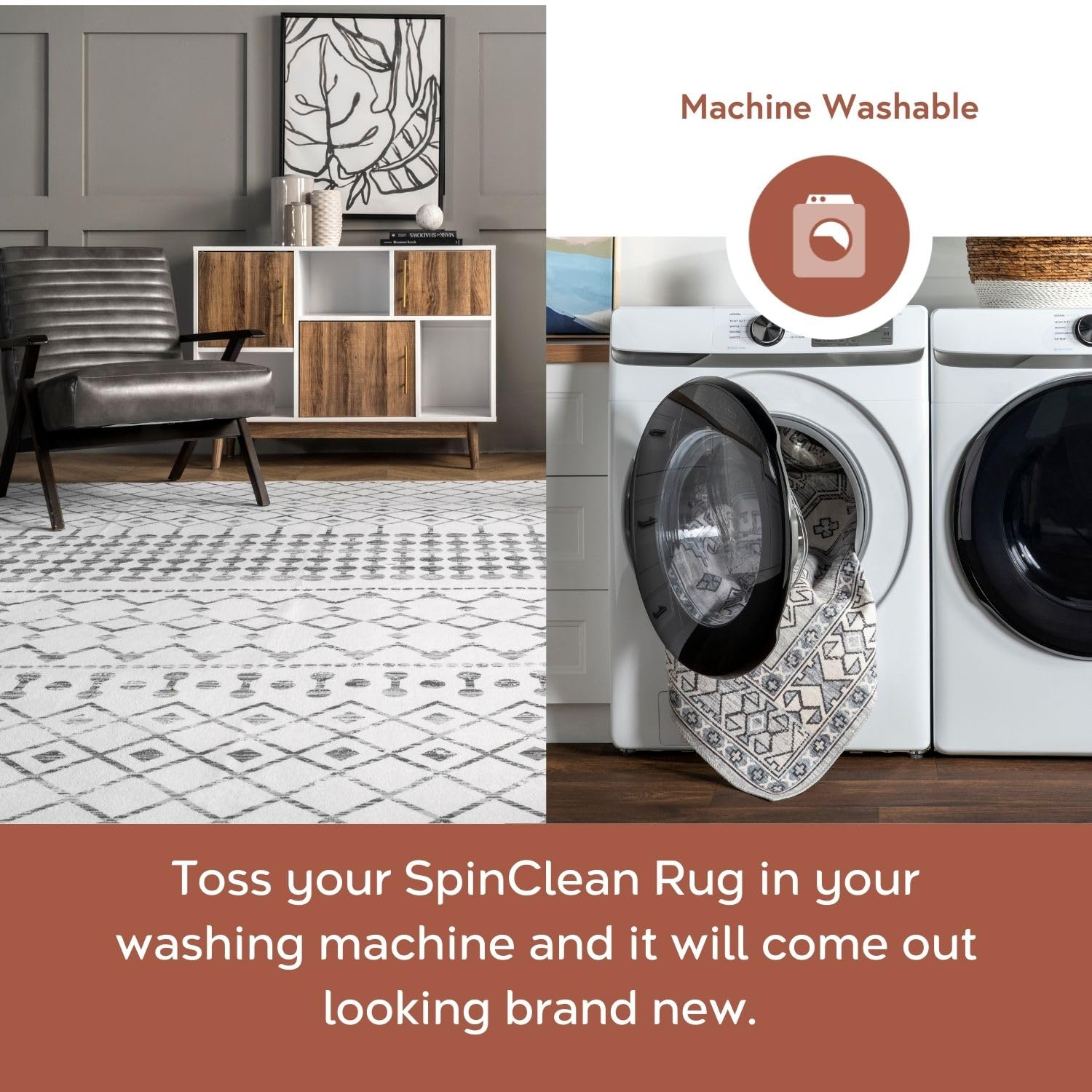 nuLOOM 8' Round SpinClean Machine Washable Stain-Resistant Area Rug with Non-Slip Backing - Soft Low Profile for Living Room, Bedroom & Dining Room - Blythe Grey | Perfect for High Traffic Areas, Pet-Friendly & Easy Cleaning