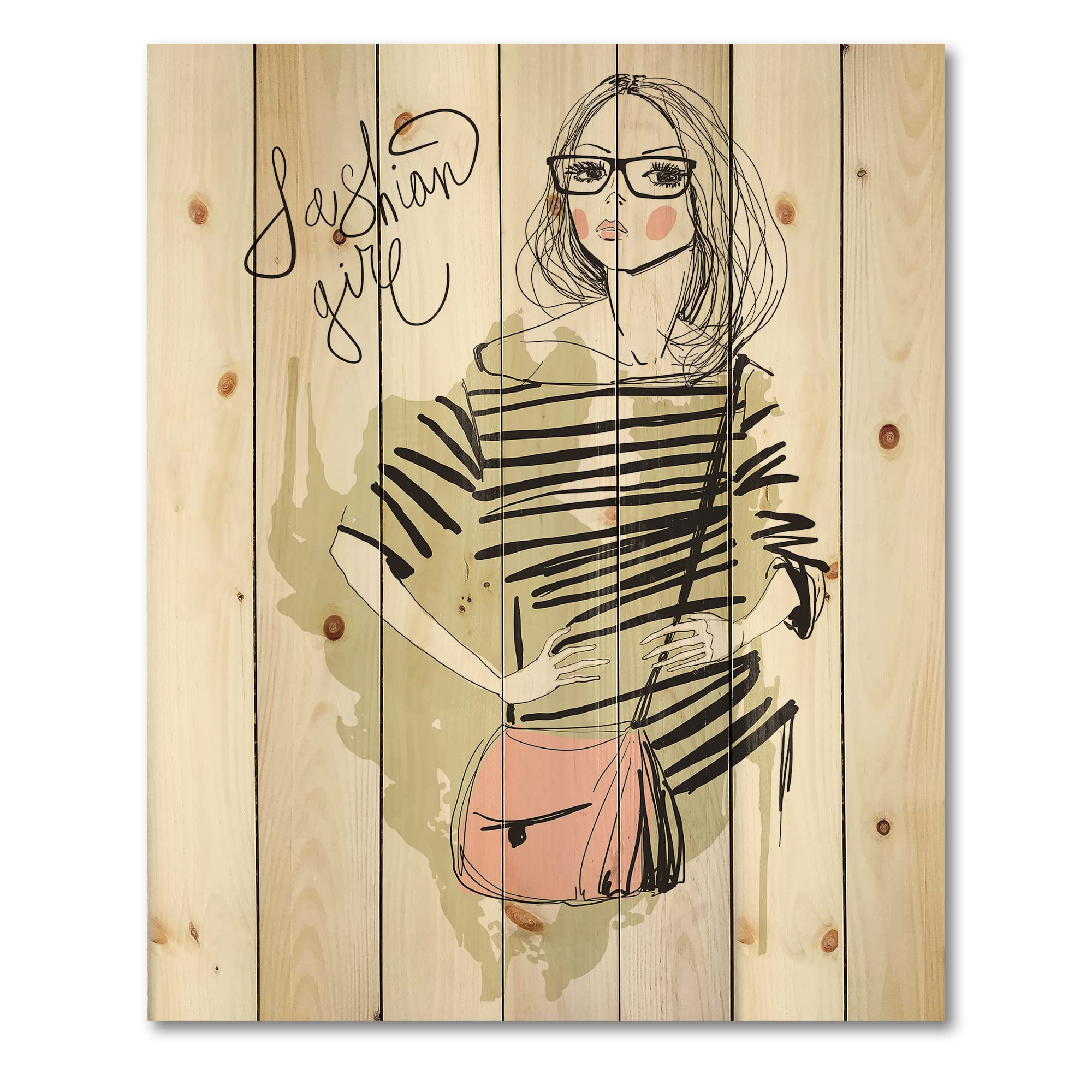 Trendy Shabby Chic Wood Wall Decor for Girls - Large Green Fashion Wood Wall Art Panels Printed on Natural Pine - Perfect for Bedroom, Living Room & Nursery Decor