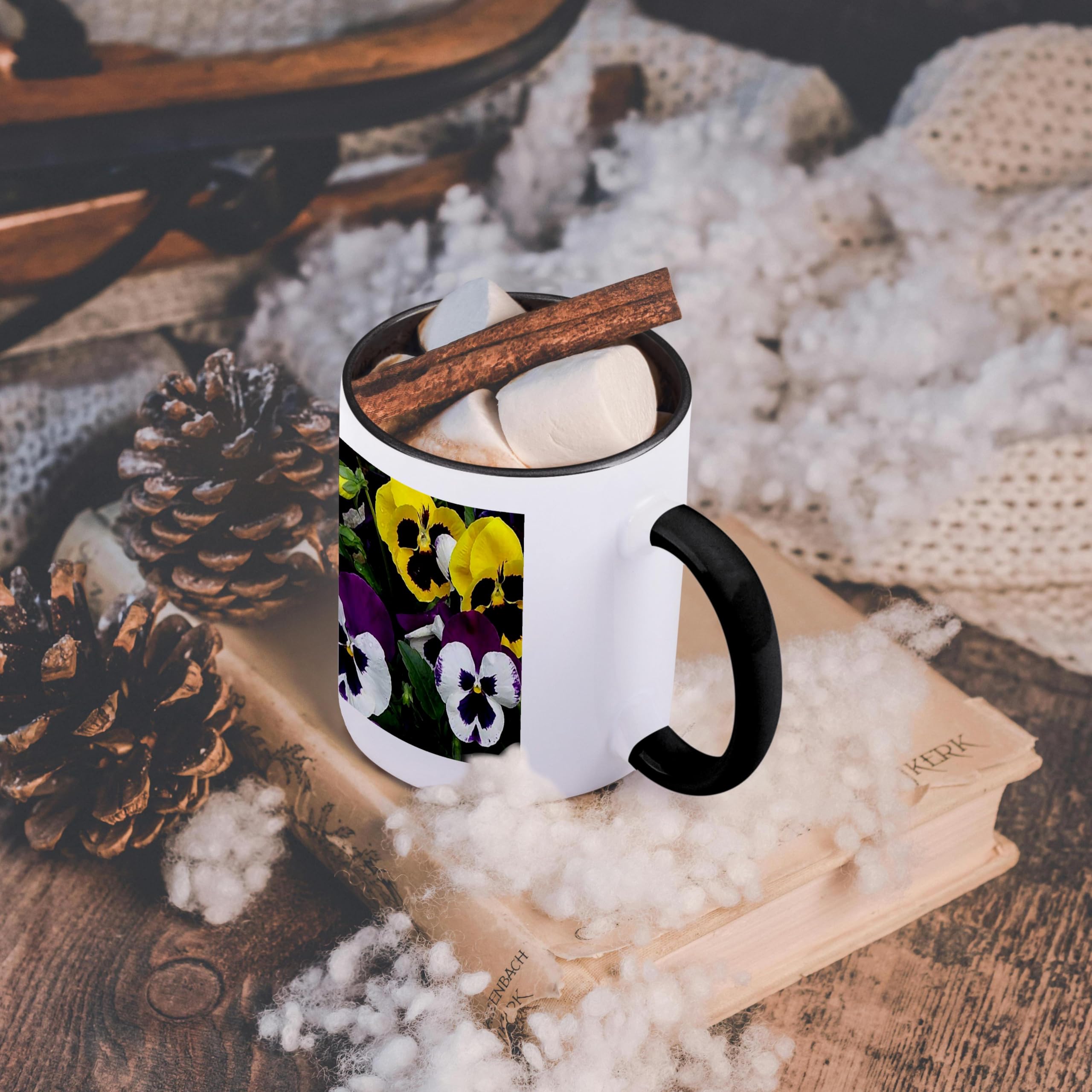 3D Rose Pansy Flower Design Ceramic Coffee Mug - 11 oz Insulated Tea Cup with Handle - Perfect for Home, Office, or Gift Giving - (mug_3142_4)