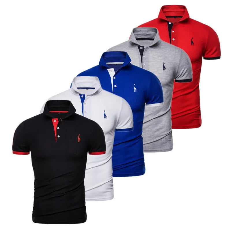 5 Pack Men's Giraffe Print Polo Shirts - Premium Embroidered Short Sleeve Casual & Business Shirts - Breathable Summer Wear for Office, Golf & Social Events - Size BR