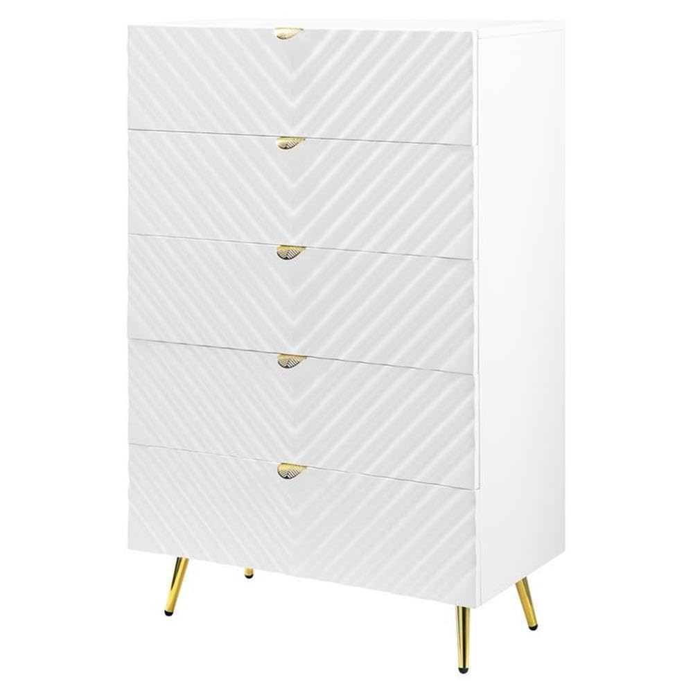 Acme 5-Drawer White High Gloss Finish Chest - Modern Bedroom Dresser for Storage & Organization | Perfect for Master Bedroom, Guest Room & Dorm Decor