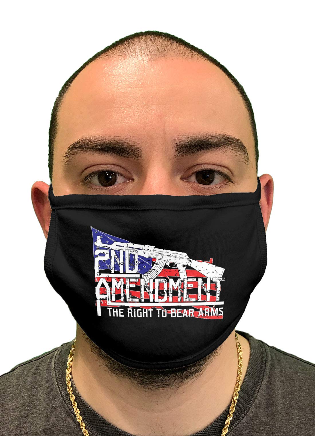 2nd Amendment Gun Rights Face Mask - 2-Ply Cotton Black with Black Piping for Concealed Carry & Outdoor Activities