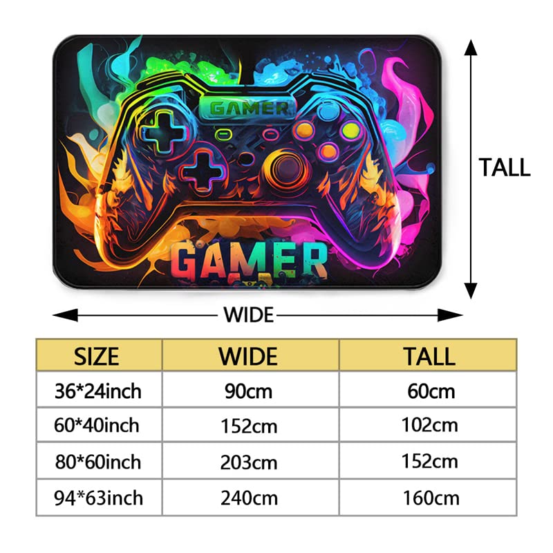 Gamer Rug with Controller Design - 60x40 Inches Non-Slip Gaming Carpet for Esports Room, Game Room Decor - Perfect for PC Setup, Console Gaming & Streaming Background