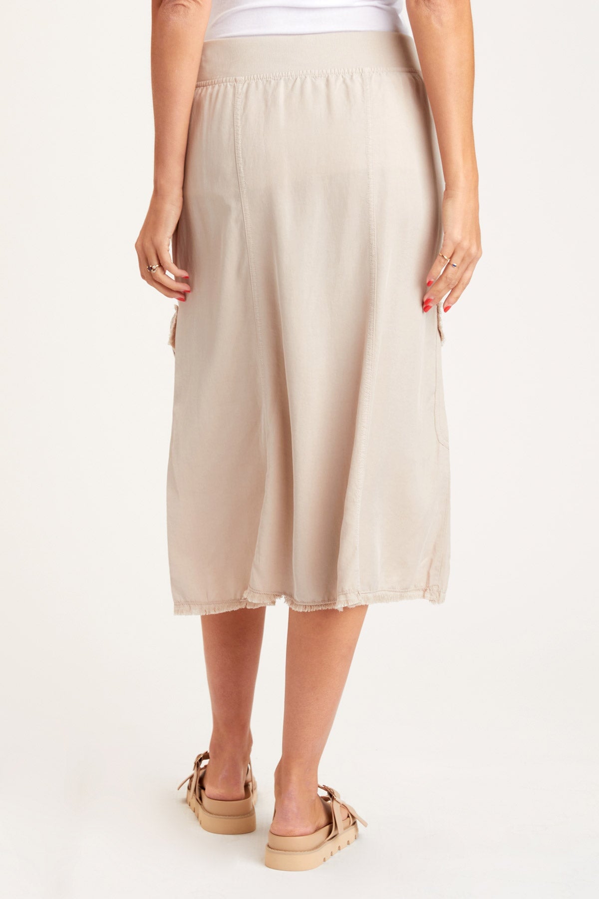 Bellamy Skirt Cremini - Women's Flowy Midi Skirt with Pockets, Comfortable & Stylish for Casual Outings, Work, and Date Nights