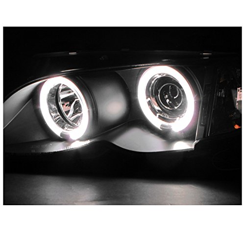 Halo Projector Headlights - Black LED Angel Eye Headlamps for 2002-2005 BMW 3 Series E46 Sedan (4Dr) - Upgrade Your Night Driving & Car Aesthetics