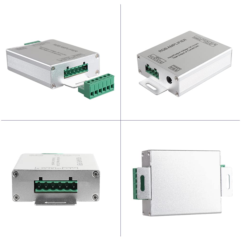 Fengyan RGB RGBW LED Strip Amplifier - 1 Pack DC12/24V 24A 6A x 4 Channel Output Controller for Landscape Lighting & LED Street Lamps - Perfect for Outdoor Decoration, Garden Lighting, and Commercial Signage