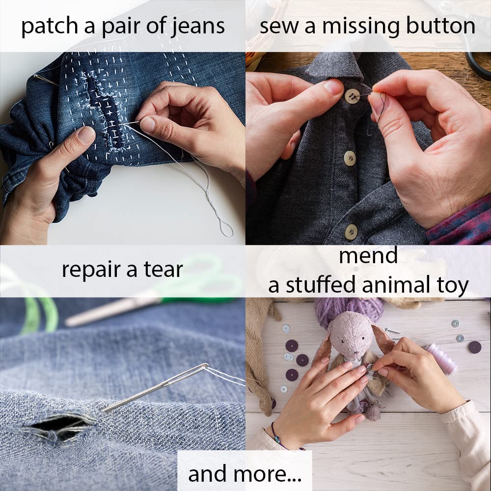 Vellostar Small Black Sewing Kit with Thread Set - Essential Sewing Supplies for Basic Repairs & Emergency Fixes | Perfect for Travel, Home, Office & DIY Projects