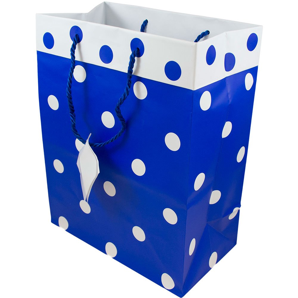 JAM Paper Large Gift Bags with Rope Handles 10x13x6 Inches - Blue & White Polka Dot Matte Finish - 24 Pack Bulk Party Favor Bags for Birthdays, Weddings, Baby Showers & Holiday Gifting