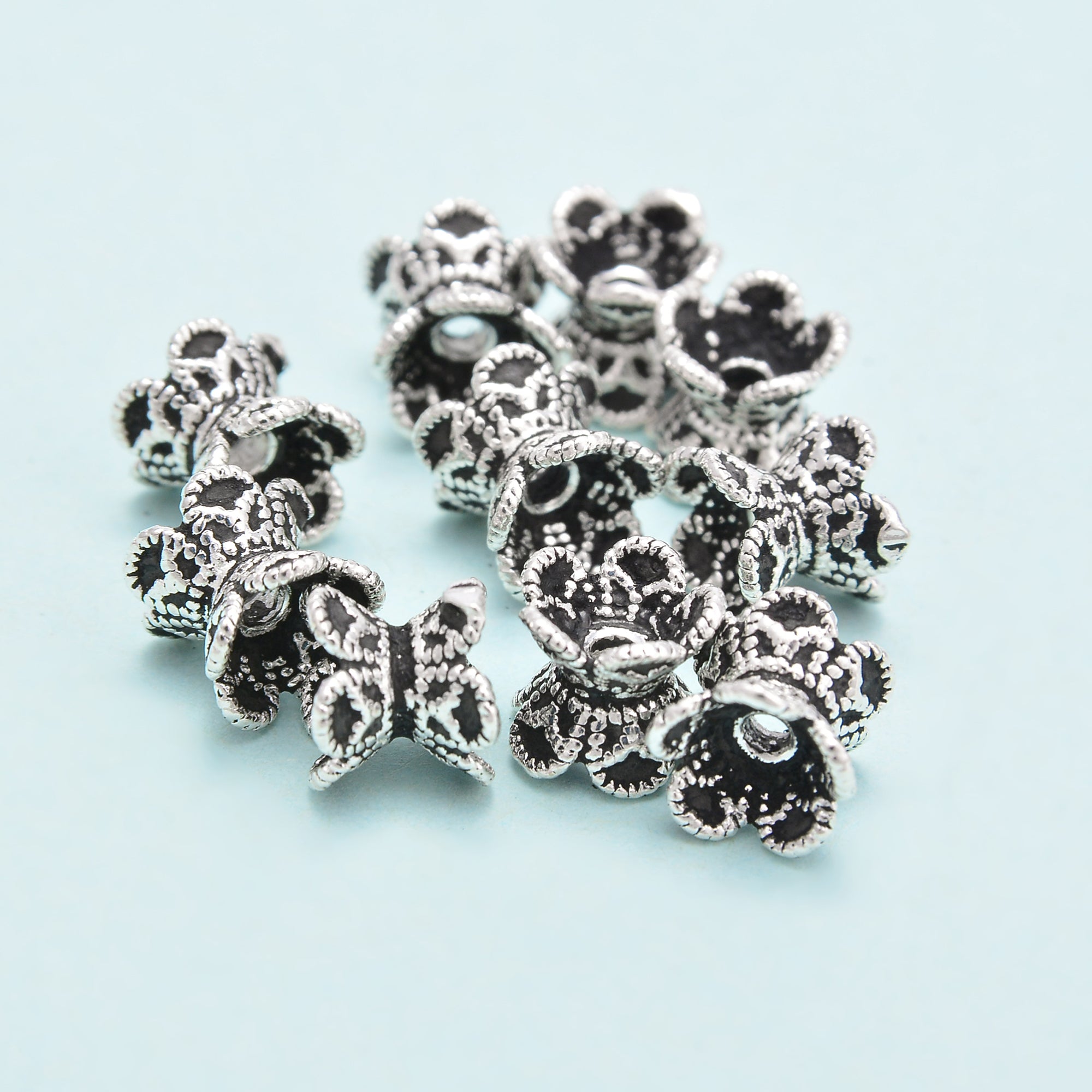 925 Sterling Silver Beads Cap 6x7mm - 8 Pcs Per Bag for Jewelry Making, DIY Bracelets & Necklaces - High-Quality Silver Bead Caps for Crafting