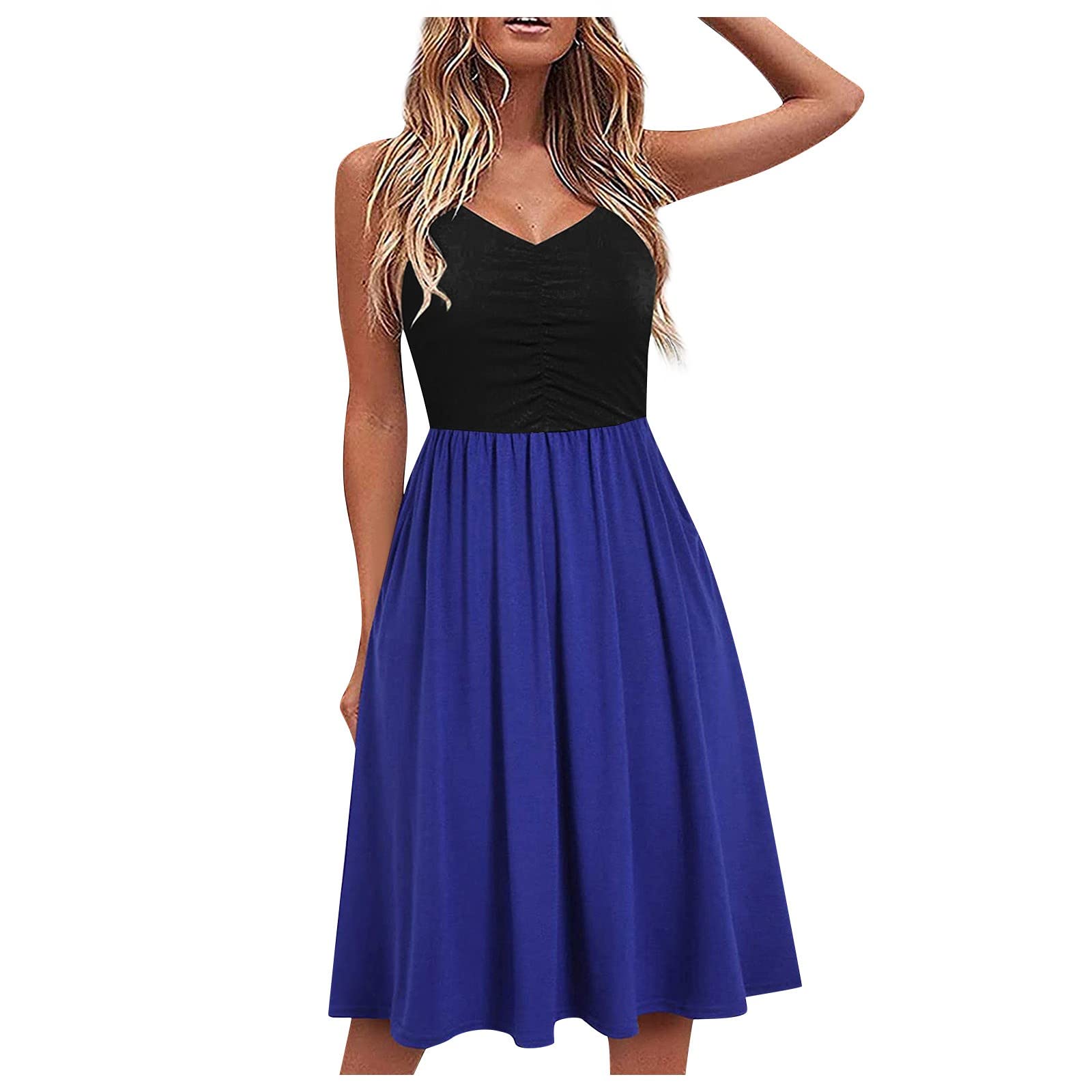 Women's Floral V-Neck Sleeveless Sundress - A-Line Spaghetti Strap Summer Beach Dress for Casual Wear, Vacation & Outdoor Parties