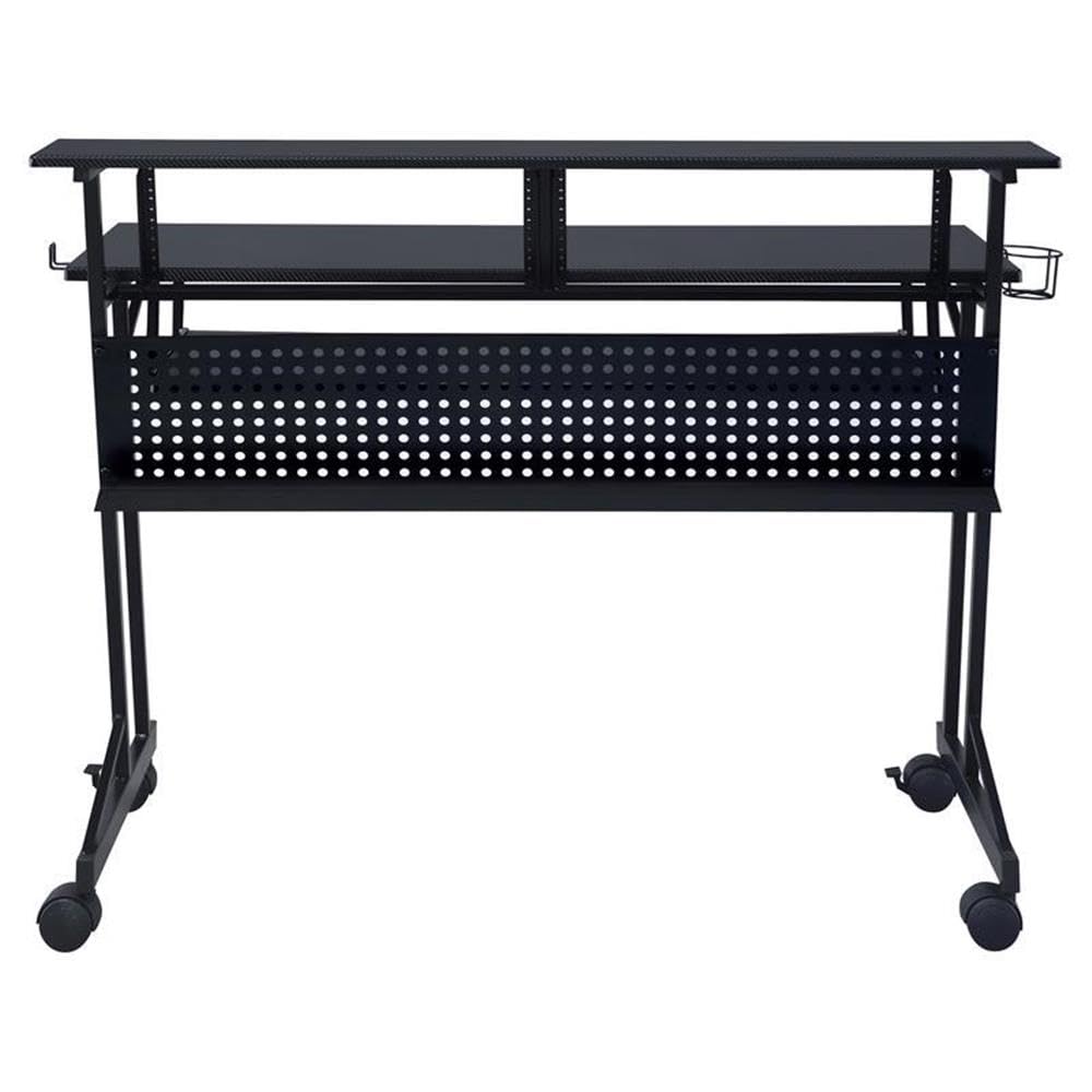 Pemberly Row Black 1-Shelf Music Recording Studio Desk with Keyboard Tray, 4 Caster Wheels & Cup Holder - 47