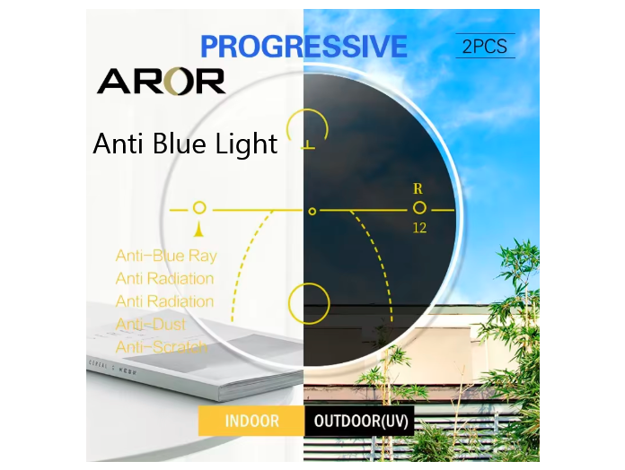Premium HD Progressive Photochromic Blue Light Blocking Lenses for Clear Vision - Ideal for Computer Work, Reading & Outdoor Activities