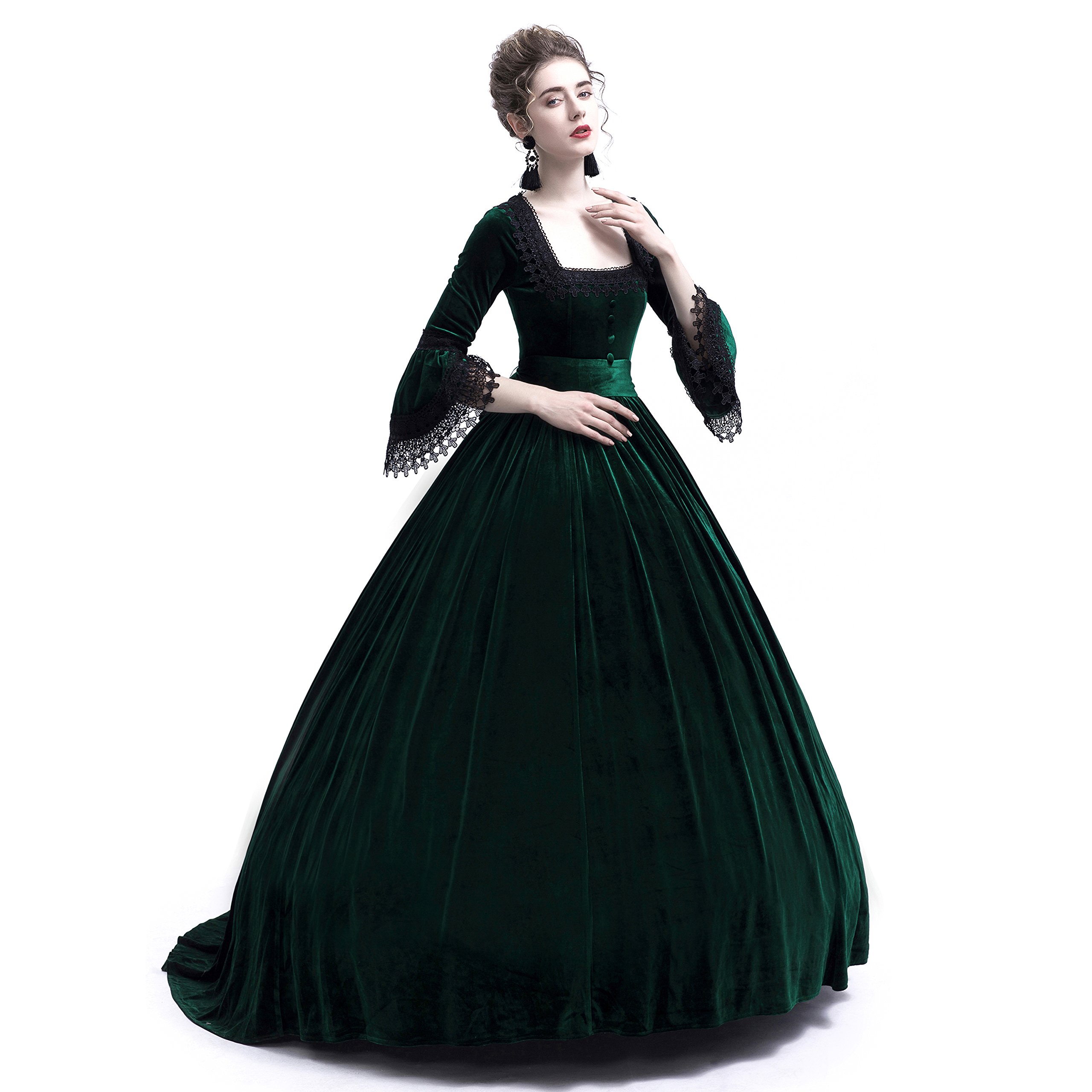 Velvet Marie Antoinette Queen Theatrical Victorian Ball Gown Tea Party Dress - XS Green | Elegant Historical Costume for Renaissance Fairs, Cosplay & Themed Events