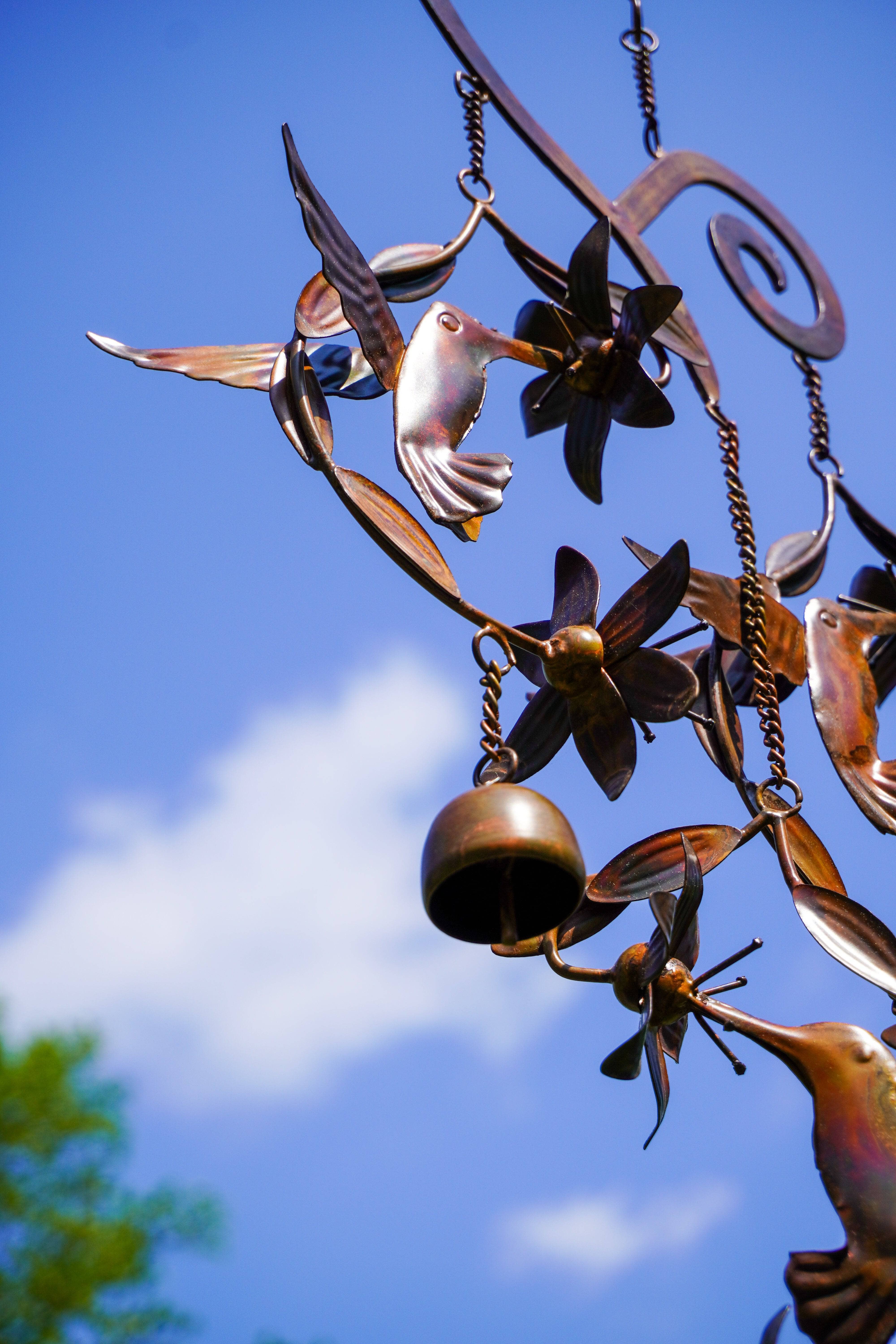 Beautiful Hummingbird & Floral Wind Chime - Handcrafted Metal Garden Decor for Outdoor Patio, Porch & Backyard - Soothing Wind Sounds for Relaxation