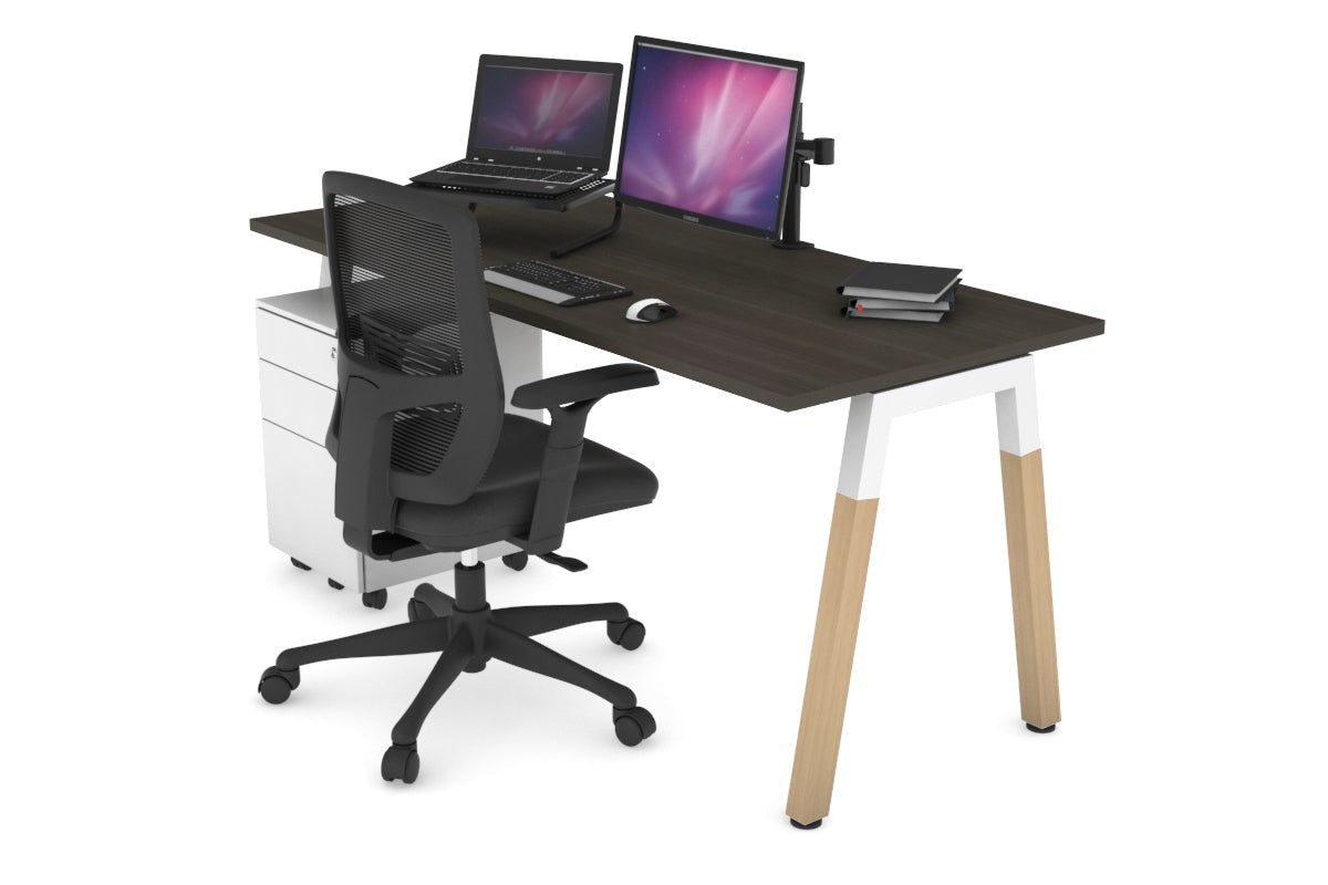 Quadro A Legs Office Desk with Wood Legs & Cross Beam [1600L x 700W] - Sturdy Workstation for Home Office, Study Room, or Commercial Spaces