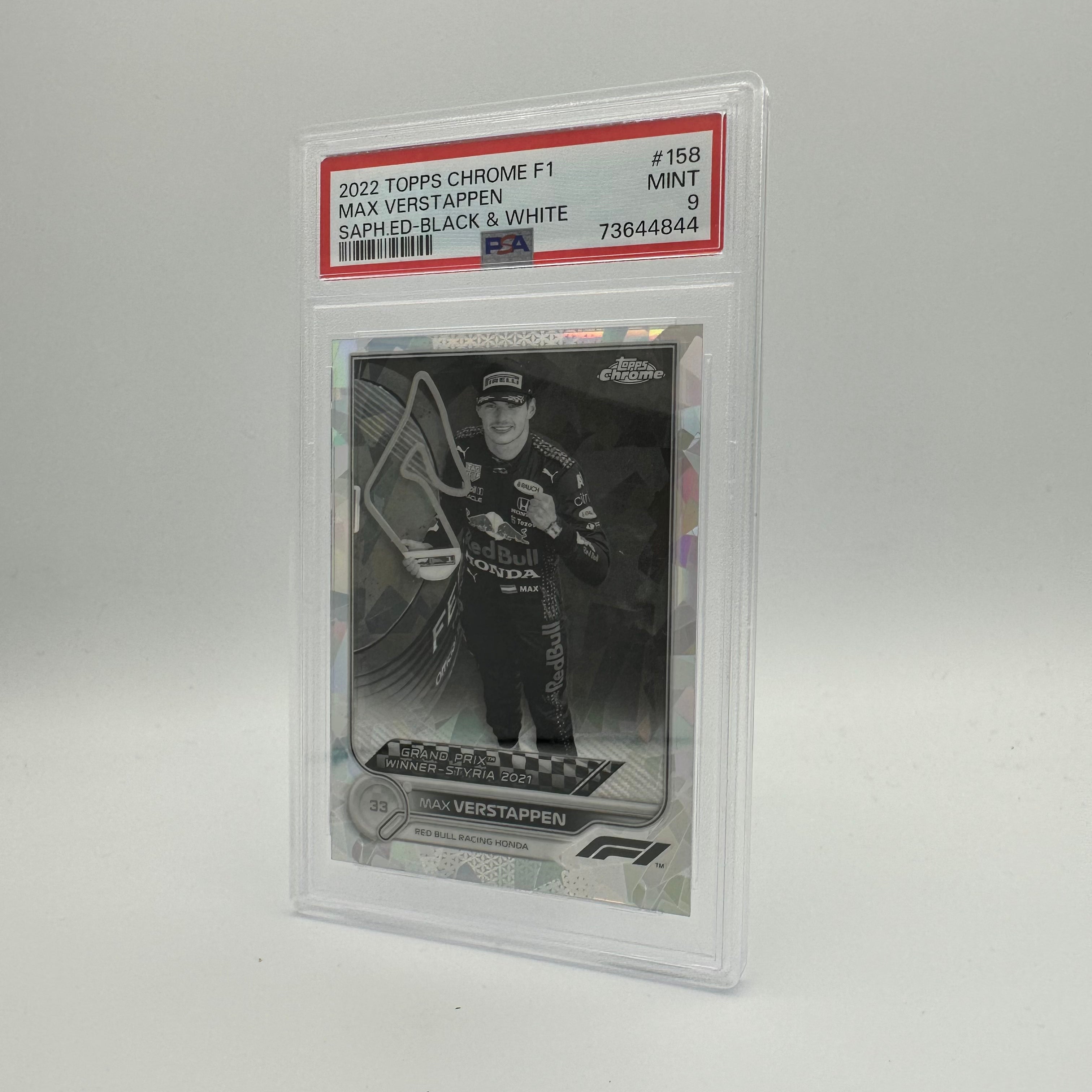 PSA 9 Graded 2014-15 Max Verstappen #158 Sapphire Edition Black & White F1 Racing Card - Perfect for Collectors, Sports Memorabilia Displays, and Formula 1 Fans