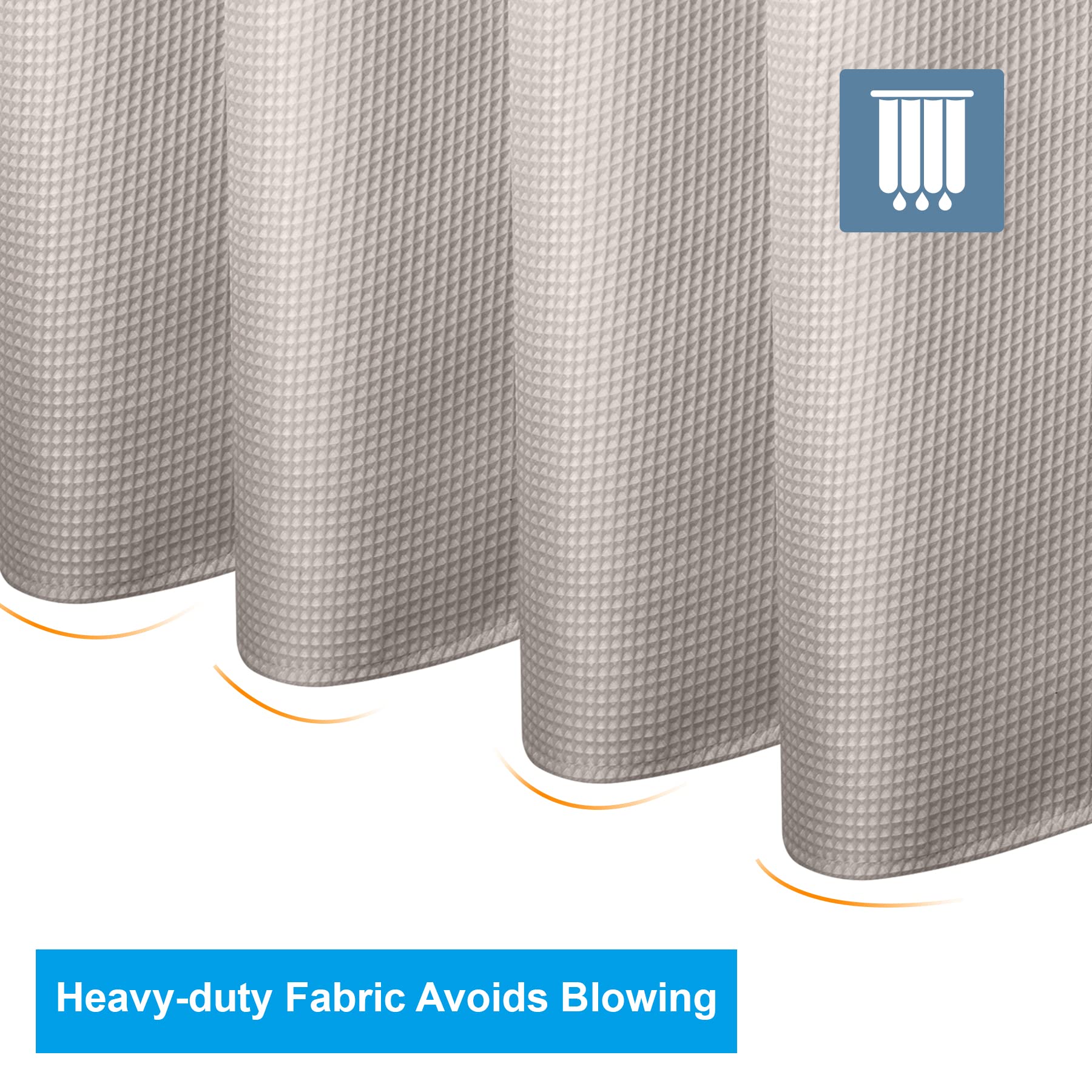 AmazerBath Heavy Duty Waffle Weave Shower Curtain - 72 x 78 Inches Hotel Quality Bathroom Fabric Curtain in Khaki - Perfect for Spa-Like Showers & Luxury Bathroom Decor