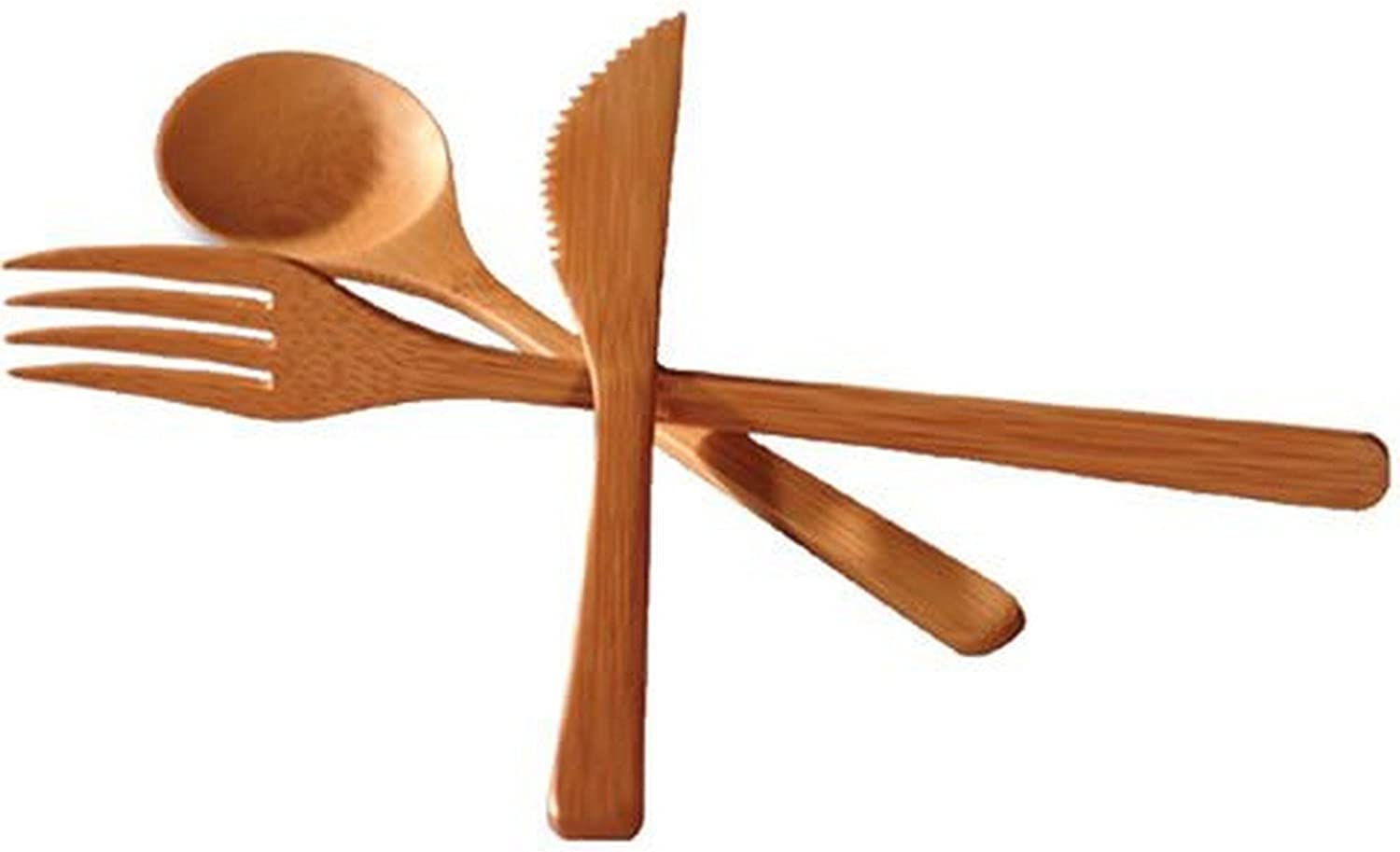 JapanBargain 3785 - 8-inch Bamboo Cutlery Set (Fork, Knife, Spoon) - 3-Piece Reusable & Dishwasher Safe Flatware Utensils - Eco-Friendly for Picnics, Camping, Travel & Daily Use