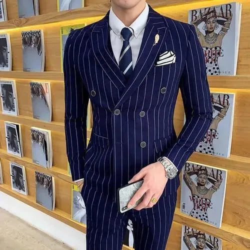 Stylish Striped Double Breasted Suit for Men | Premium Formal Business Attire | Perfect for Office Meetings, Weddings & Special Events
