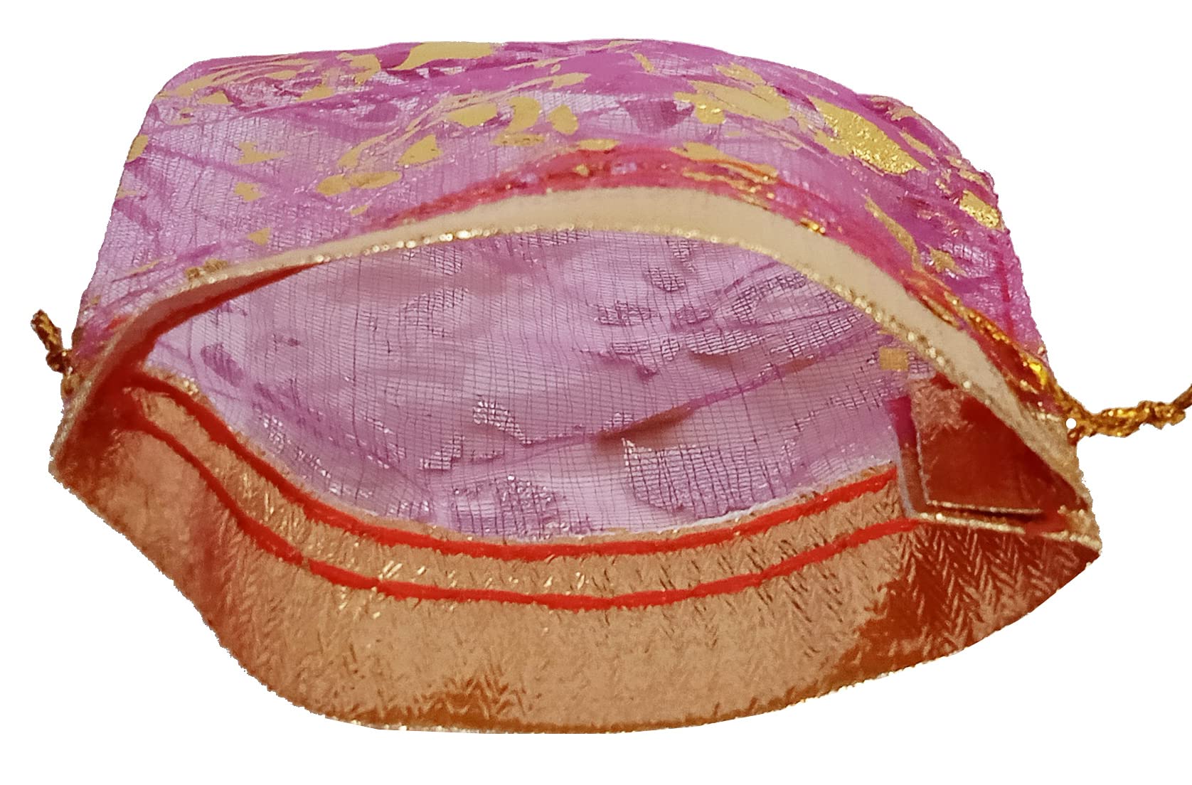 Purpledip Polyester Net Brocade Gift Pouch - 4 Inch Fuschia Rani Pink Potli Bags (Pack of 10) - Perfect for Wedding Favors, Party Gifts & Jewelry Packaging (12437)