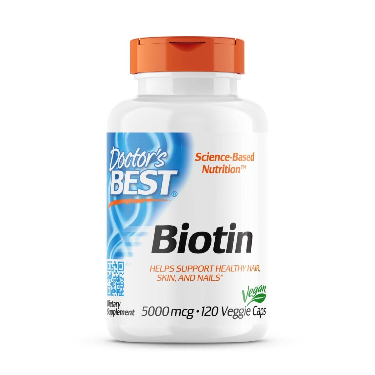 Doctor's Best Biotin 5000mcg Supplement - 120 Vegan Capsules for Hair, Skin & Nails Support - Promotes Healthy Growth for Men & Women