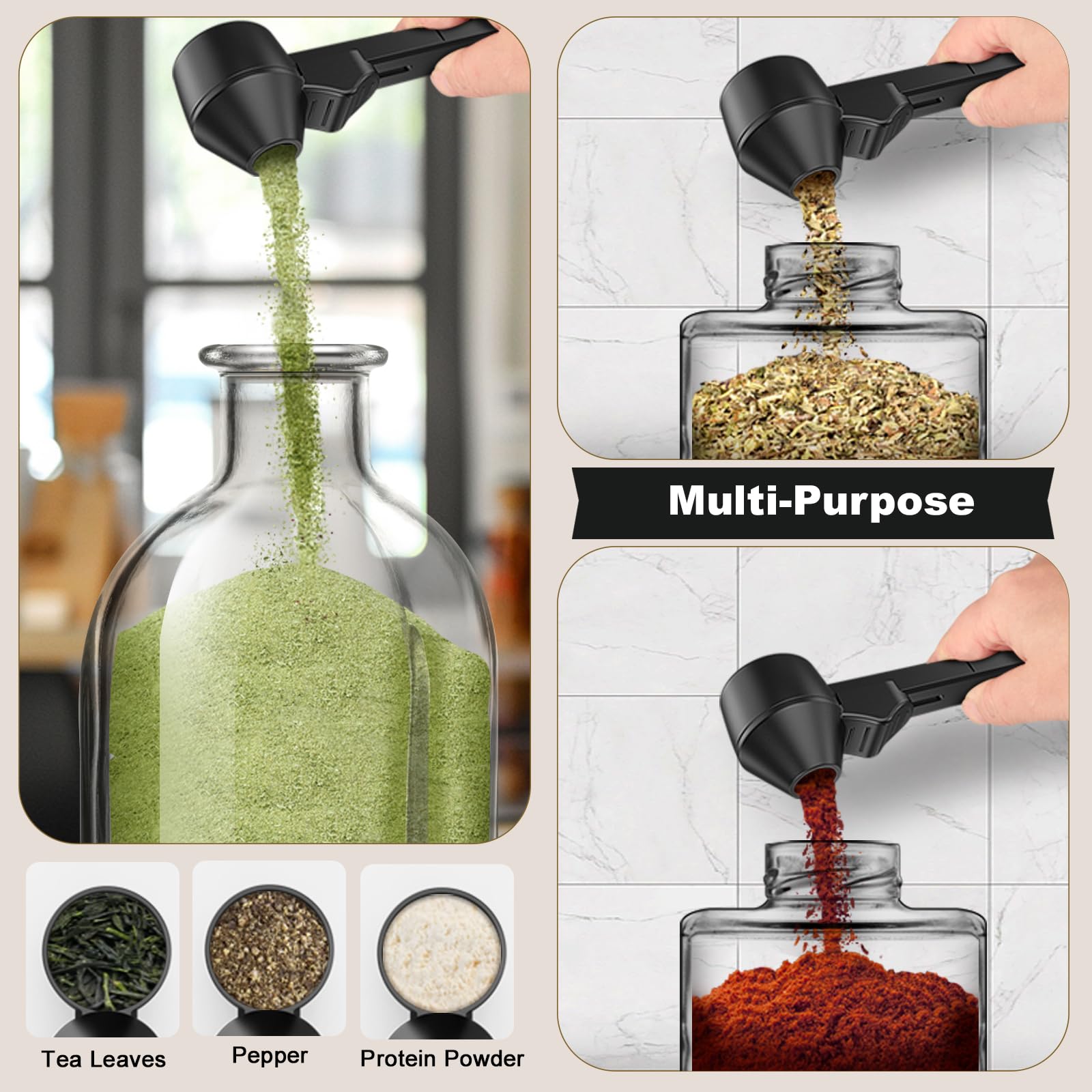**Reusable K Cup Coffee Scoop & Funnel - 2 Tbsp Measuring Spoon for Ground Coffee, Protein Powder, Tea - Perfect for Refillable Coffee Pods & Kitchen Use (Black, 1 Pack)**    *(Ideal for Brewing Fresh Coffee, Measuring Protein Shakes, or Portioning Loose Tea Leaves)*