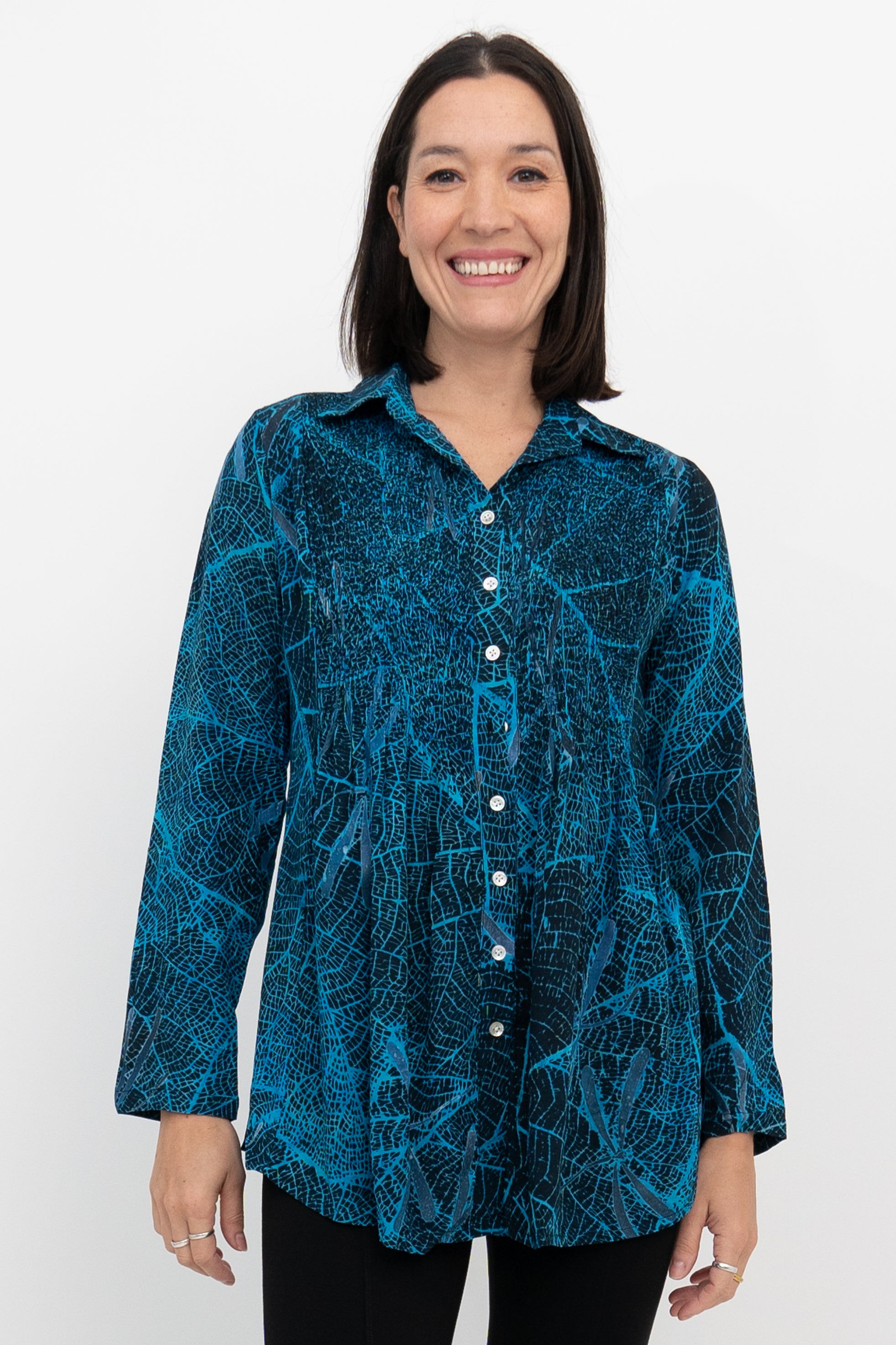 Cindy Long Sleeve Blouse - Turquoise Mesh Top for Women | Elegant & Comfortable for Office, Party & Casual Wear