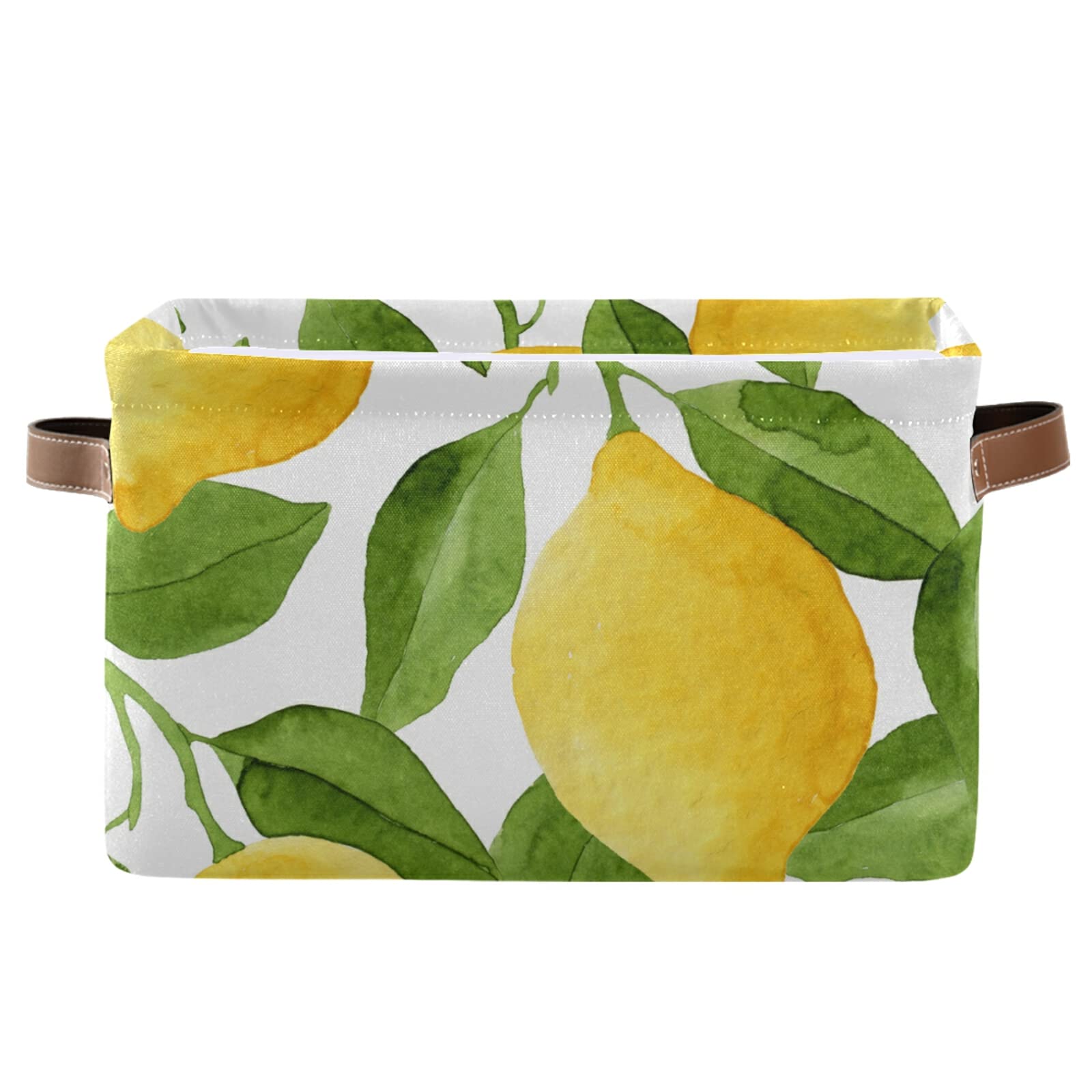 Susiyo 2-Pack Yellow Lemon Green Leaves Canvas Storage Bins - 14 x 10 Inch Fabric Baskets for Shelves, Closet & Home Organization | Perfect for Bedroom, Bathroom & Nursery Storage