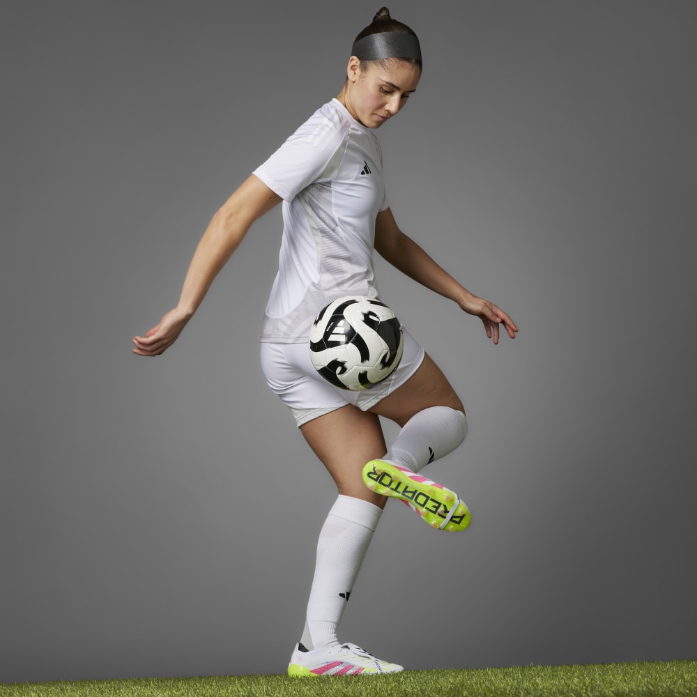 Adidas Predator Elite FG Soccer Cleats - Fold Over Tongue Design, Cloud White/Lucid Pink/Lucid Lemon - Perfect for Competitive Matches & Training Sessions