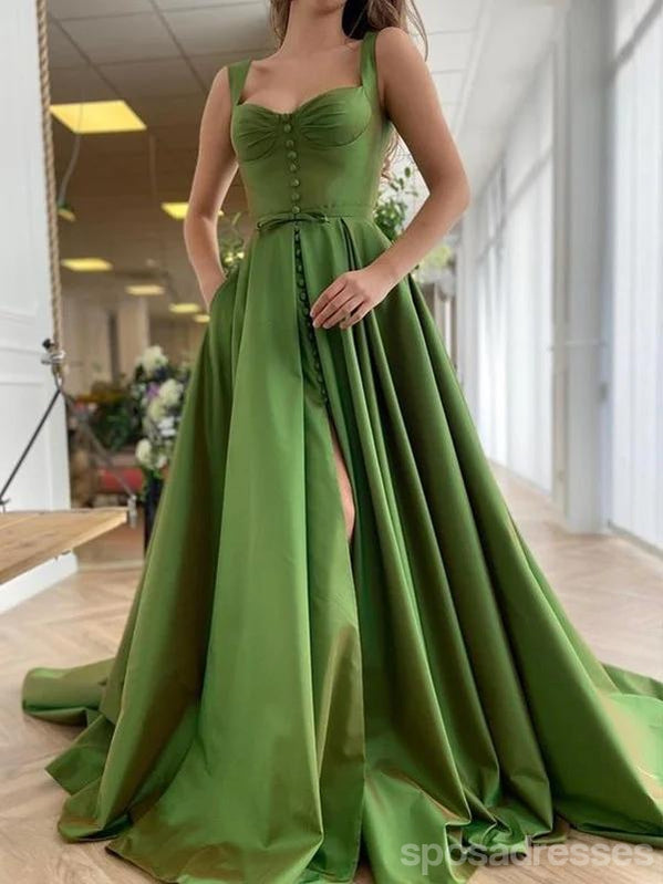 Elegant Green A-Line High Slit Prom Dress for Women - Sexy Party & Dance Gown - Perfect for Homecoming, Prom Night & Special Occasions