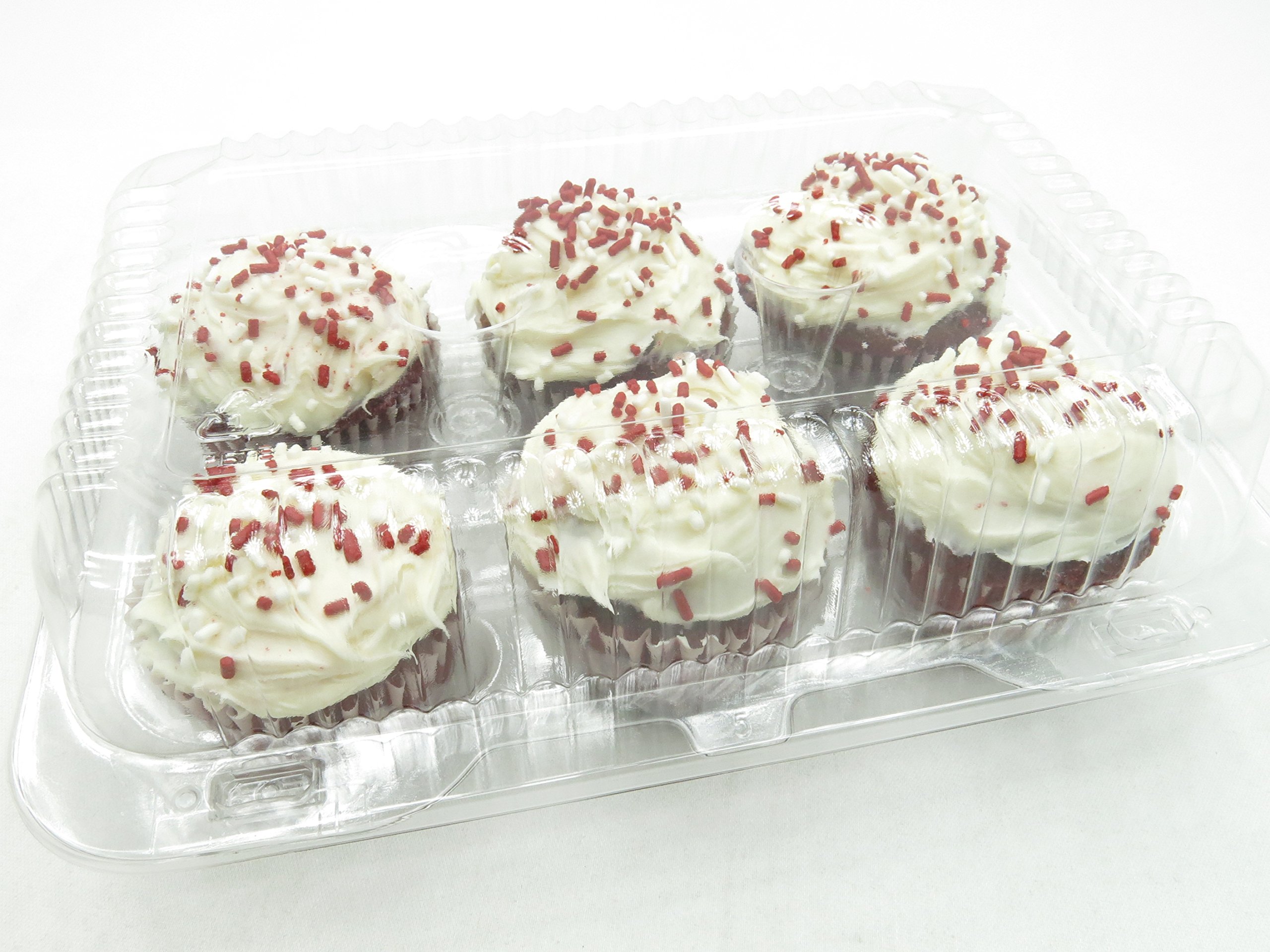 6-Cell Clear Locking Hinged Bakery Containers for Cupcakes, Muffins & Tarts - Durable Food Storage with Secure Latch (Pack of 75) - Perfect for Bakeries, Parties & Dessert Displays
