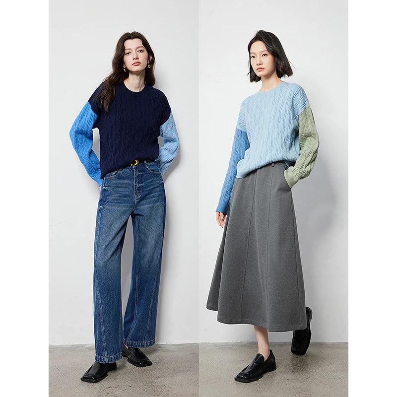 Women's Stylish Multi-Color Wool Pullover Sweater - Cozy Round Neck Knit Top for Fall Fashion | Perfect for Autumn Outfits, Casual Wear & Cold Weather Layering
