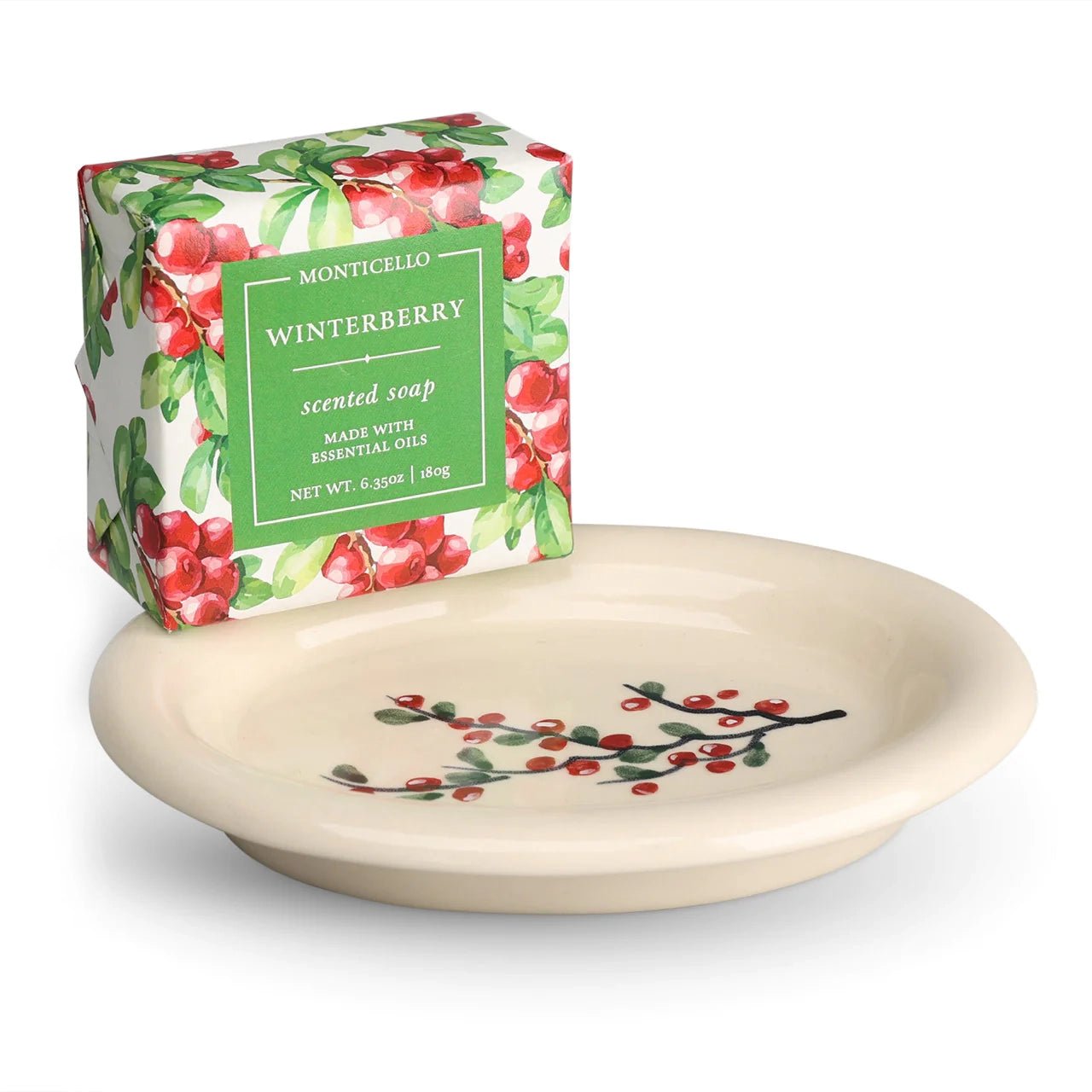 Monticello Winterberry Dish and Bar Soap Set - Natural Handmade Soap for Kitchen & Bathroom - Perfect for Dishwashing, Handwashing, and Home Decor