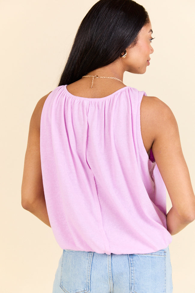 Nothing In My Way Lavender Bubble Hem Knit Tank Top - Women's Flowy Summer Blouse for Casual Wear & Beach Outfits