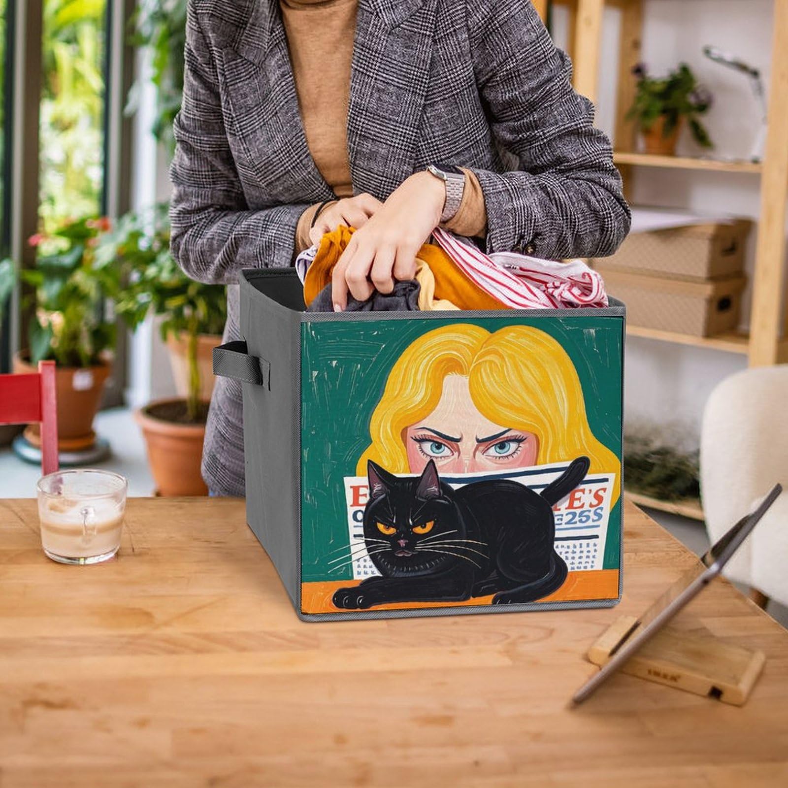 6PCS Foldable Storage Bins with Handles - Large Capacity Scary Woman Printed Storage Boxes & Cubes for Playroom, Office, Home Organization | Perfect for Kids' Toys, Books, Clothes & Household Items Storage