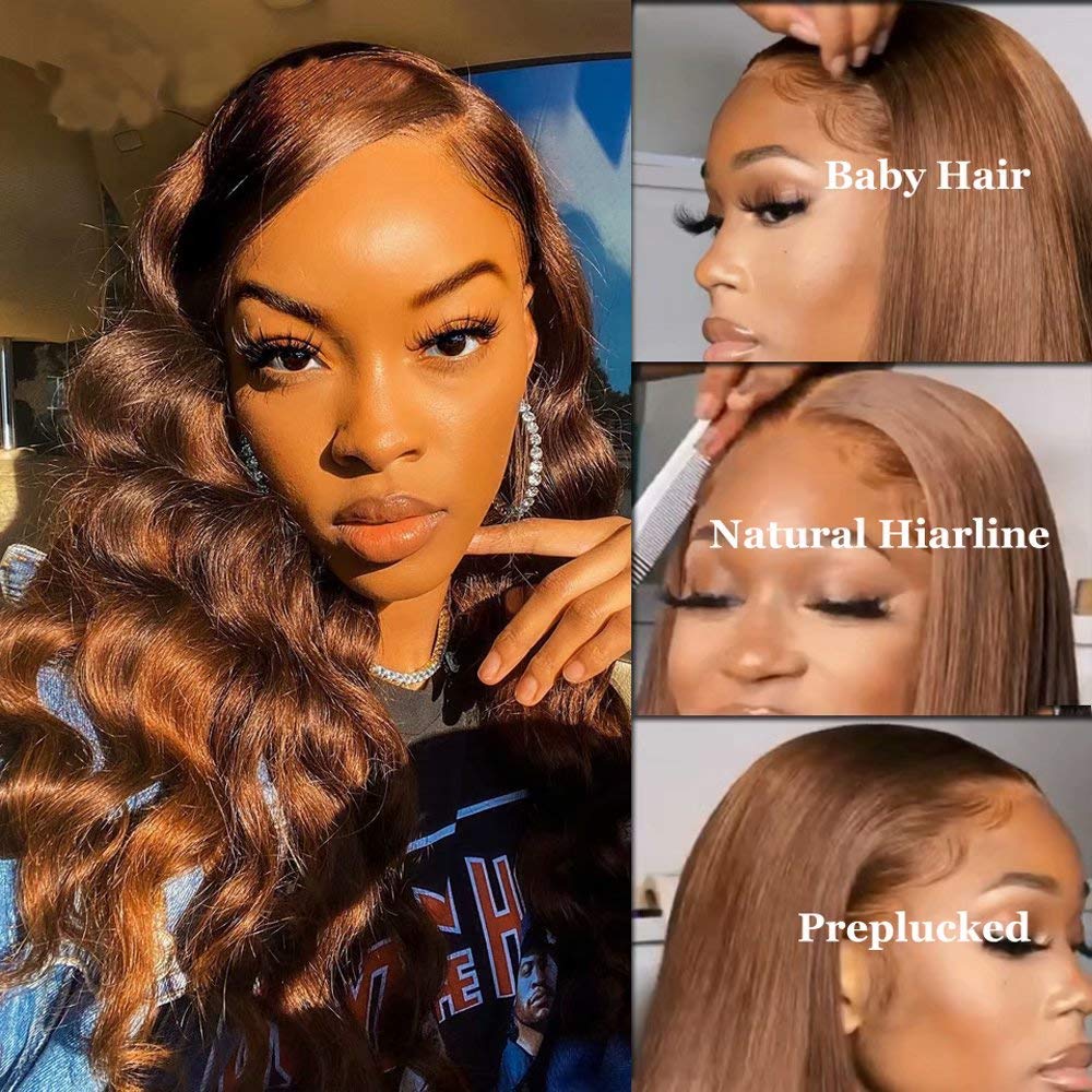 20 Inch Brown Brazilian Remy Human Hair Wig - Body Wave Invisible Lace Front with Baby Hair & Pre-Plucked 150 Density for Black Women | Natural Look for Daily Wear, Parties & Special Occasions