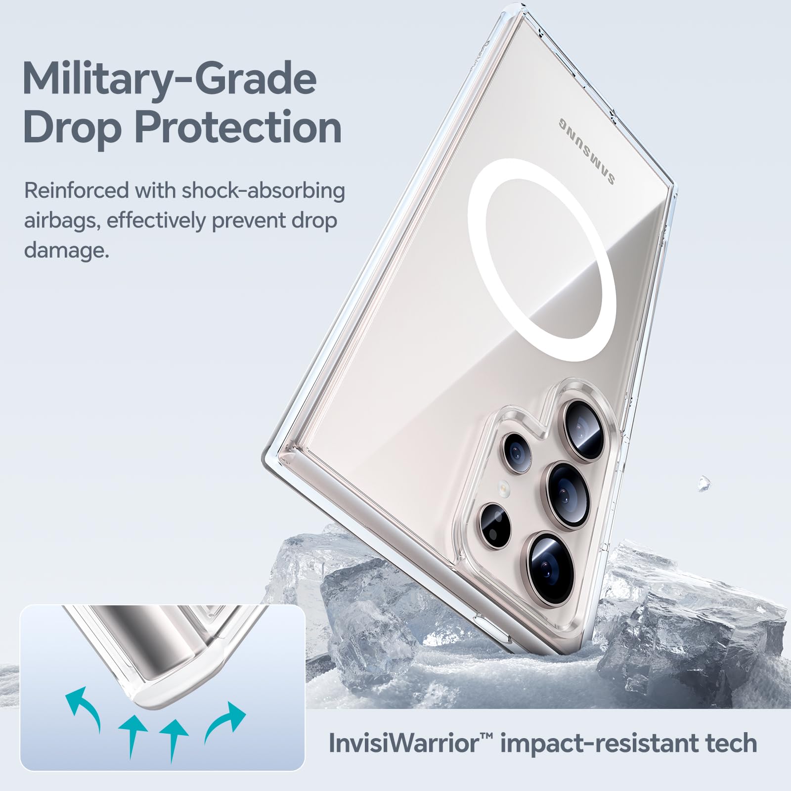 BENKS Magnetic Clear Case for Samsung Galaxy S24 Ultra - Military Grade Shockproof Protection, Magsafe Compatible, Anti-Yellowing Transparent Cover with Lanyard Hole - Perfect for Work, Travel & Outdoor Activities