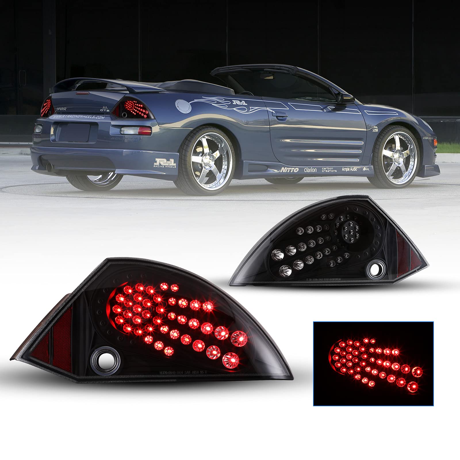 WOLFSTORM LED Tail Lights for 2000-2005 Mitsubishi Eclipse - Direct Replacement LED Tail Light Assembly (1 Pair) - Enhance Night Visibility & Style for Street Racing & Car Shows