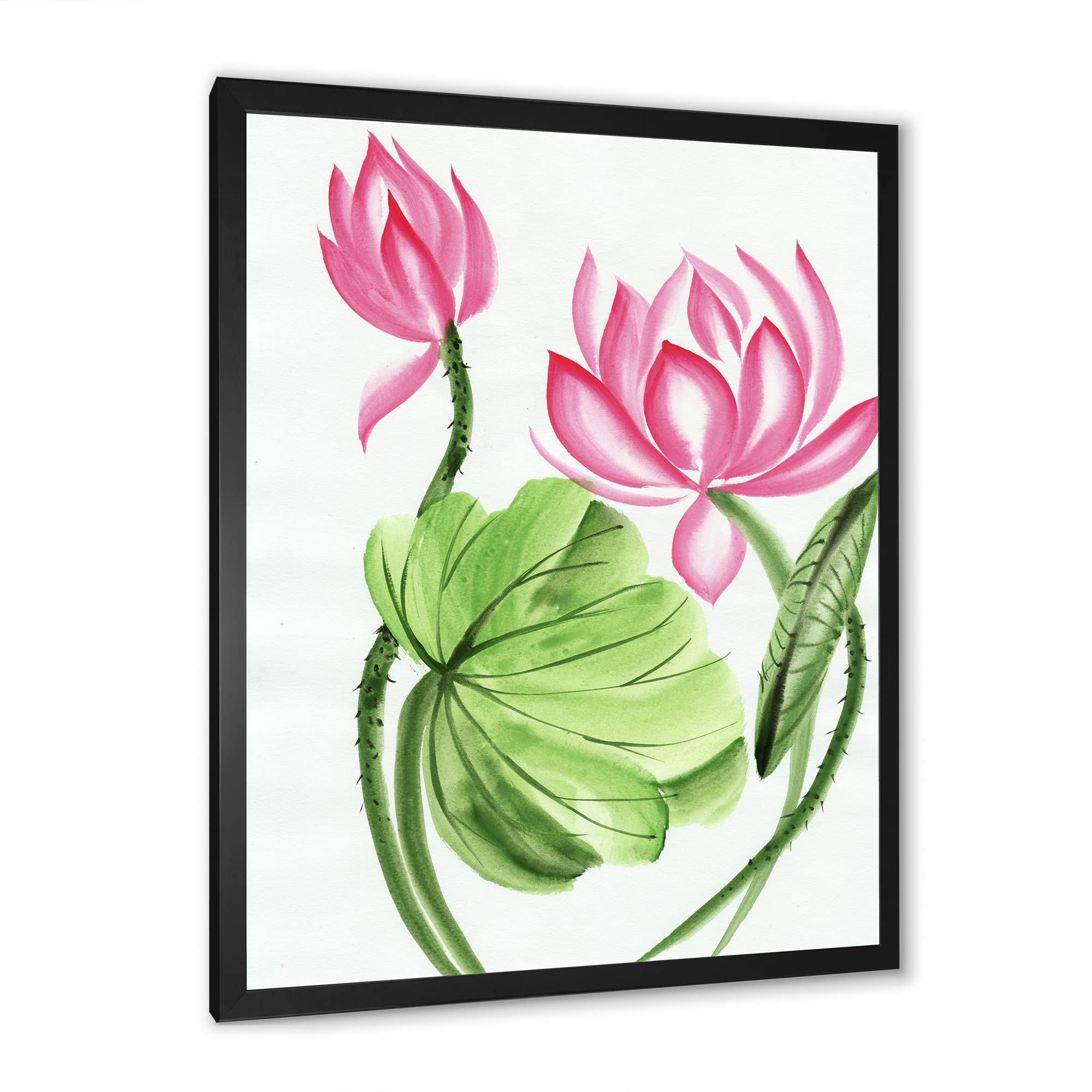 Lotus and The Dragonfly II Traditional Framed Wall Art - Asian Inspired Home Decor for Living Room, Bedroom & Office | Handcrafted Canvas Painting with Wooden Frame