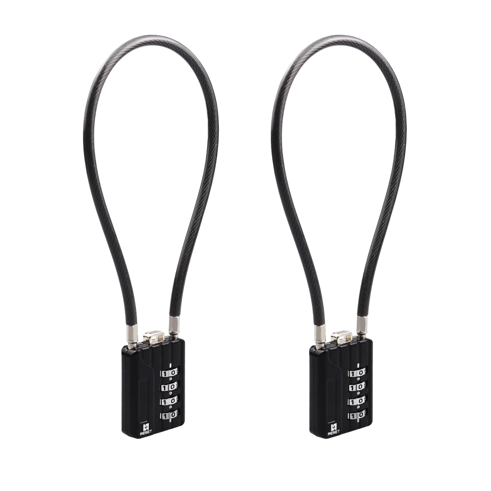 RESET-201 (2 Pack) 4 Digit Combination Padlock with 12 inch (30cm) Steel Cable - Heavy Duty Black Cable Lock for Trash Can, Locker, Gym, Luggage, Suitcase, Gun Case, Helmet Security - 5mm Diameter Anti-Theft Protection for Outdoor, Travel & Storage Use