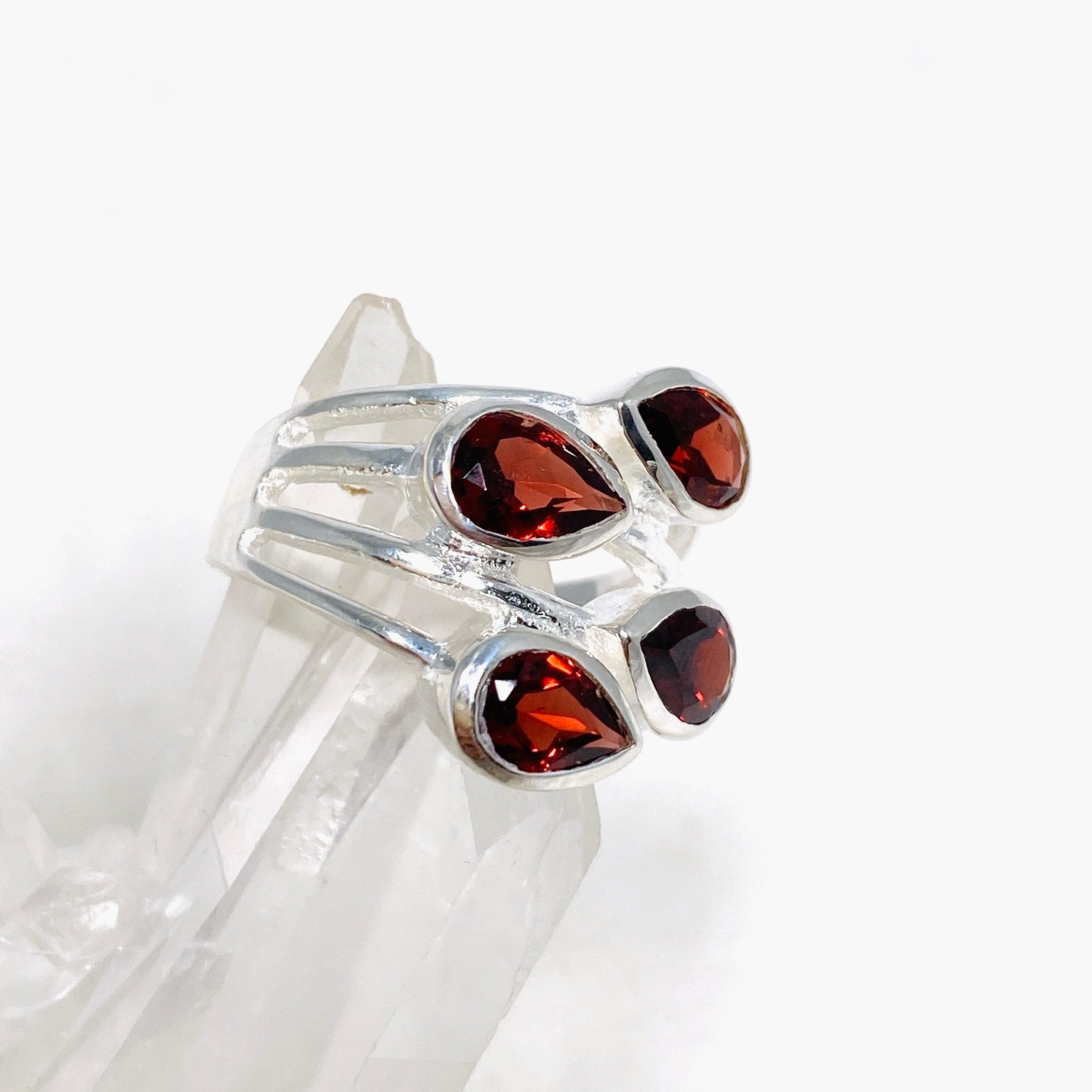Garnet Multi-Stone Faceted Teardrop Ring R3815 - Elegant Jewelry for Women, Perfect for Weddings, Parties & Special Occasions