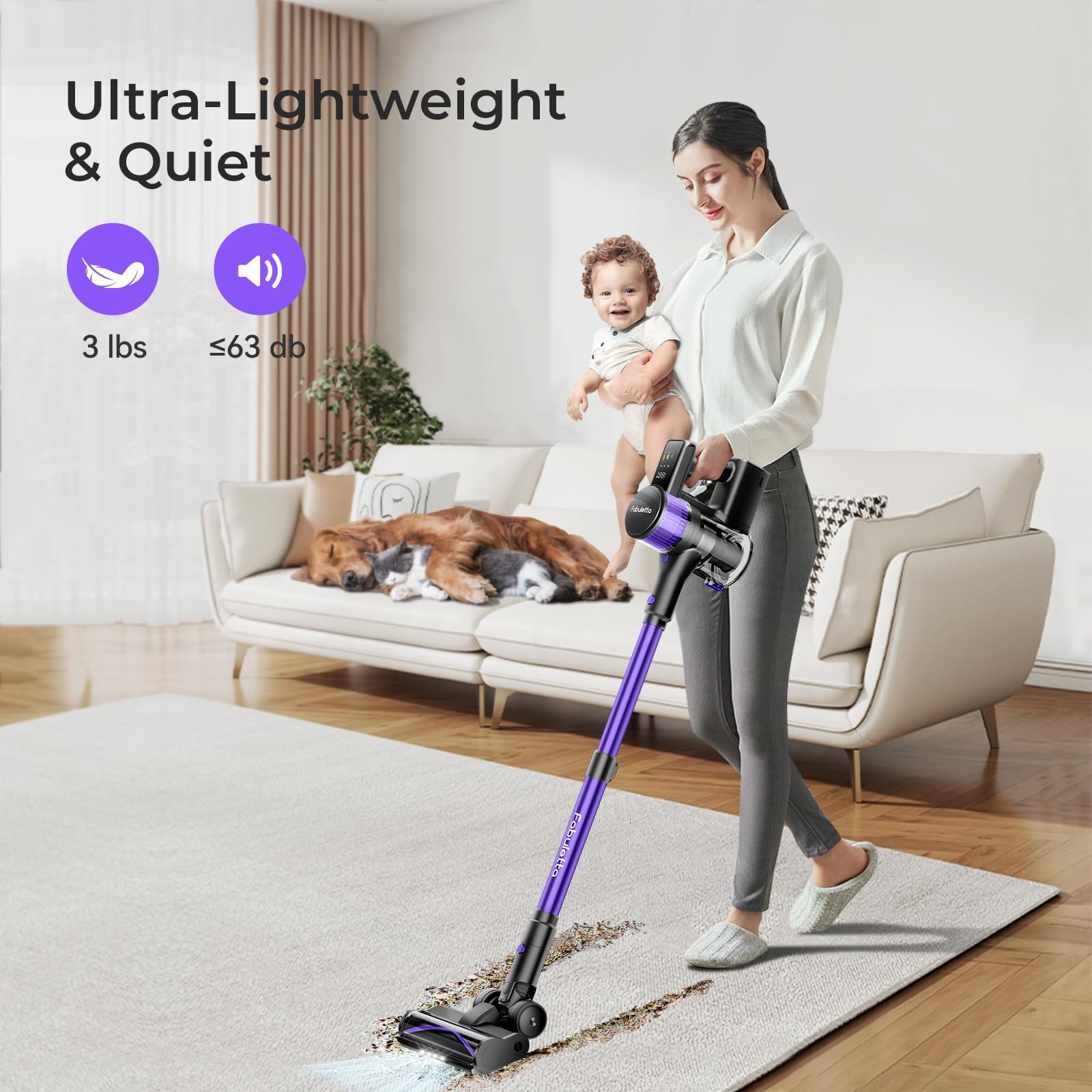 FABULETTA 38Kpa Cordless Vacuum Cleaner - 6-in-1 Lightweight for Pet Hair & Floors