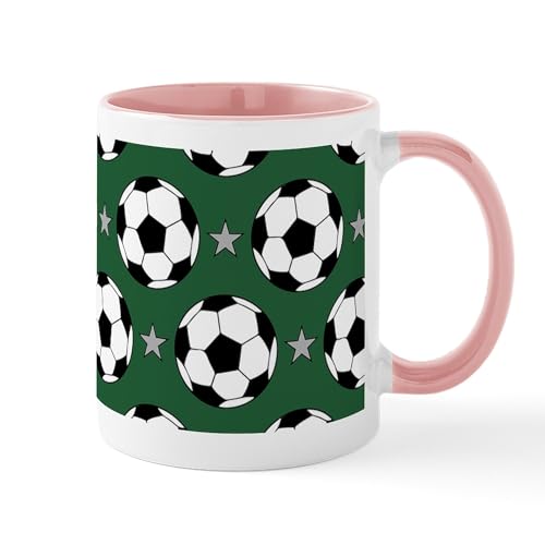 White/Pink Inside - Soccer And Star Pattern Mugs