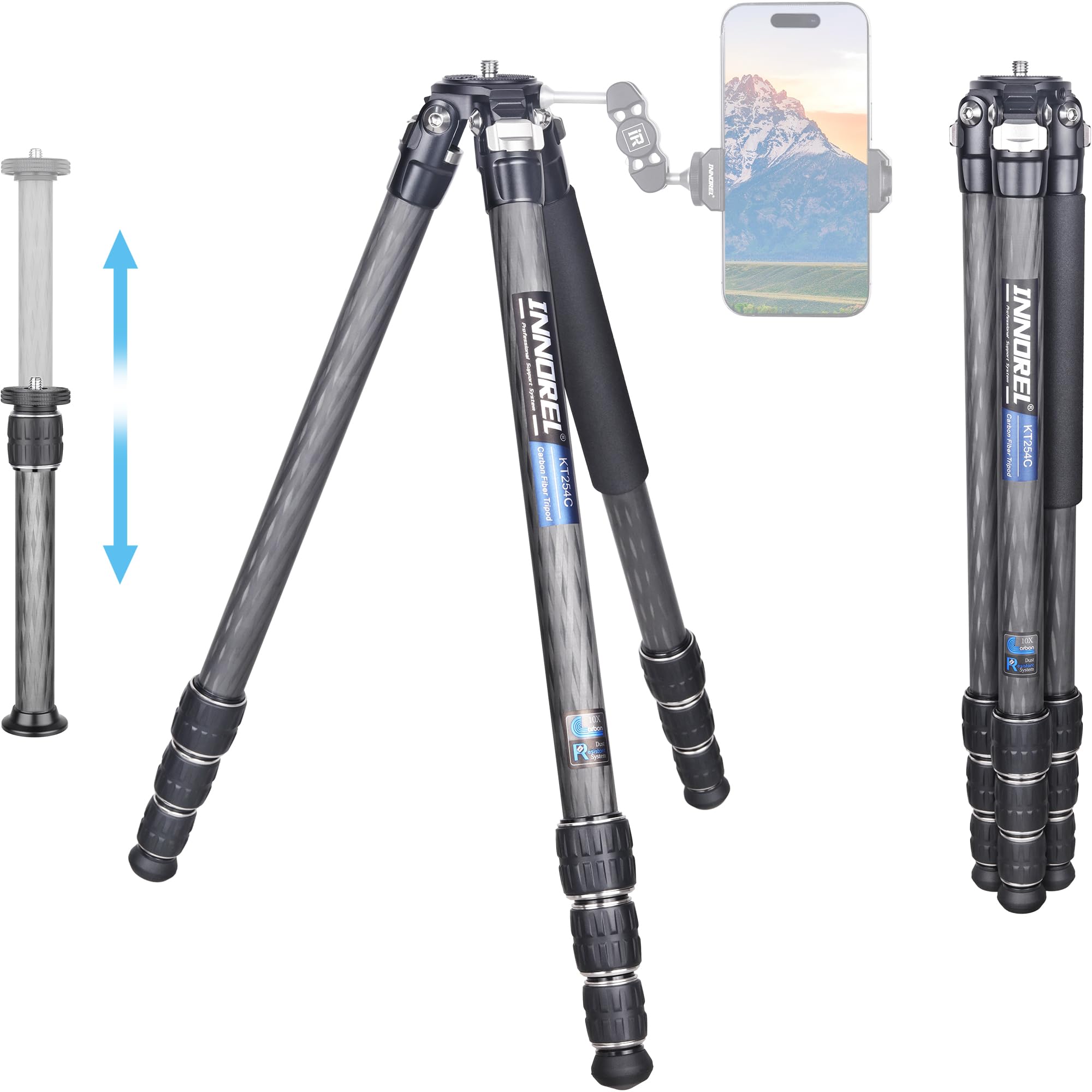 INNOREL KT254C Carbon Fiber Tripod Monopod - Professional DSLR Camera Stand, 33lb/15kg Load Capacity, 25.6mm Tube, Adjustable Extension Pole - Compact & Portable for Travel Photography, Vlogging, and Outdoor Shooting