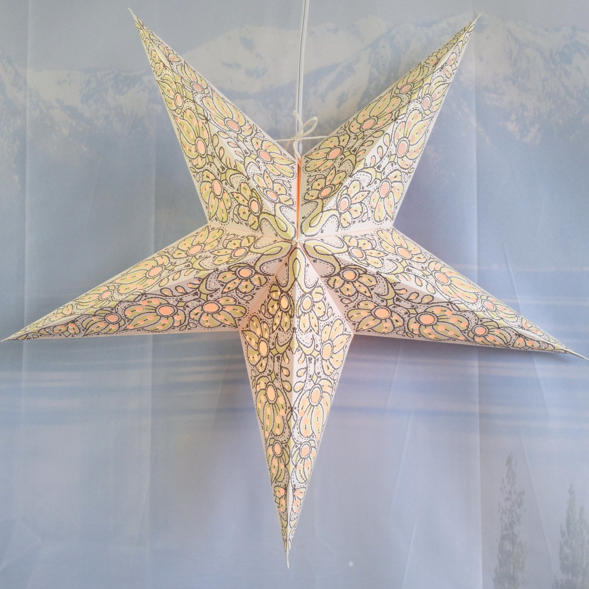 24 Inch White Solar Burst Paper Star Lantern - Decorative Hanging Light for Indoor/Outdoor Parties, Weddings & Home Decor