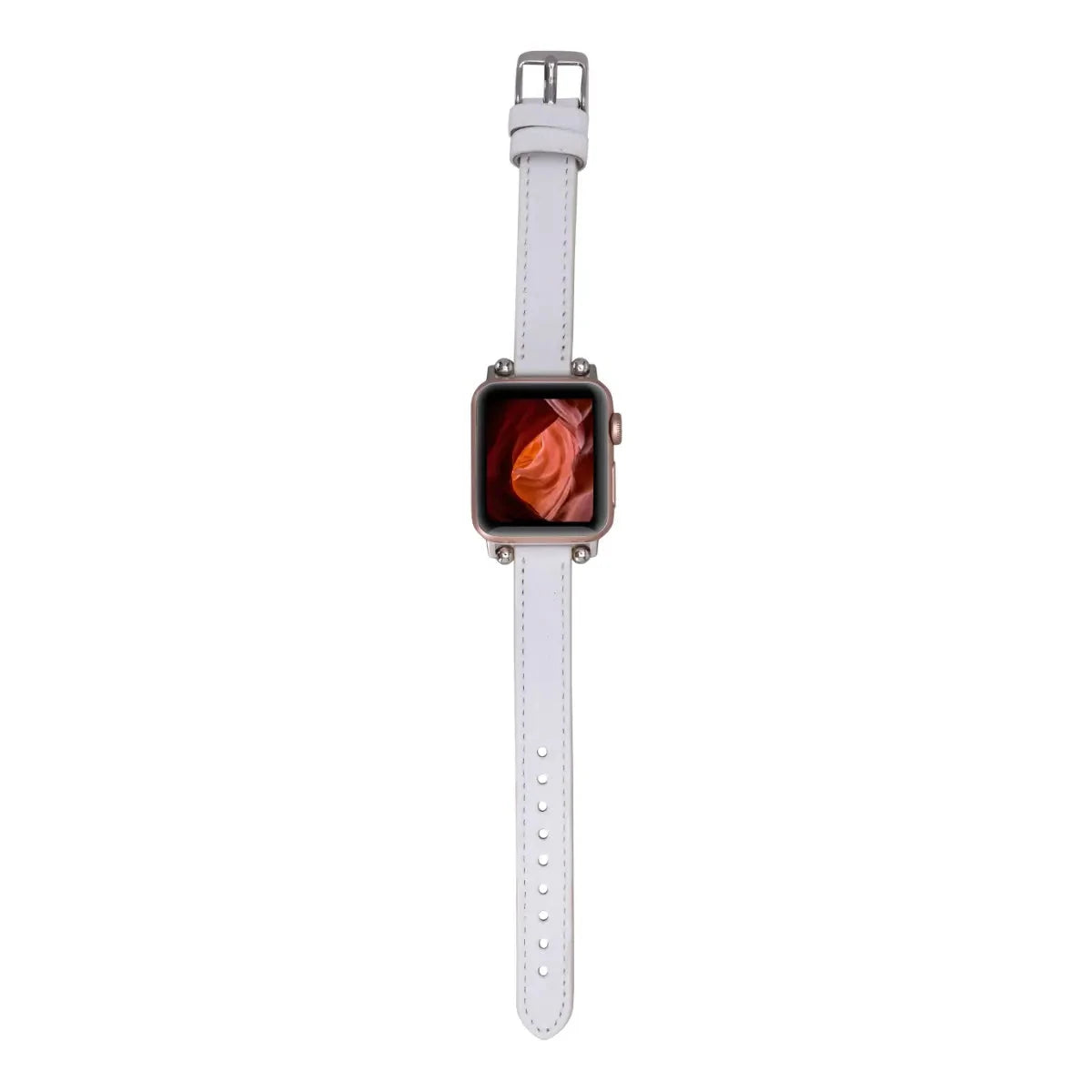 Premium White Leather Ultra Slim Apple Watch Band - Compatible with All Apple Watch Models - Elegant & Comfortable for Workouts, Office & Everyday Wear